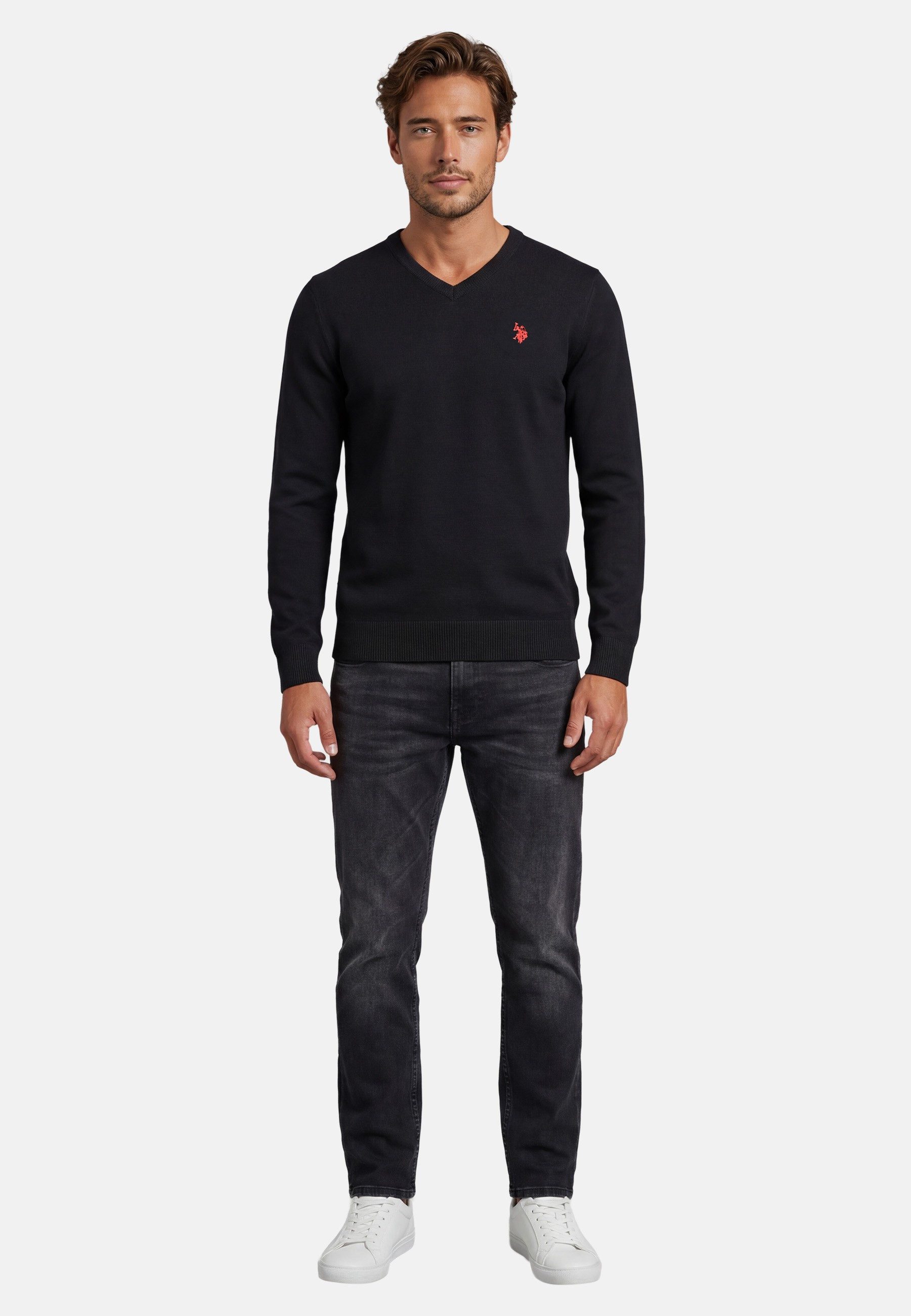 U.S. Polo Assn. V-Ausschnitt-Pullover Longsleeve USPhil – Herren V-Neck Classic Fit mit Logo-Stickerei Angenehme Baumwollmischung, weiches Material und sportive – Bild 3 von 5