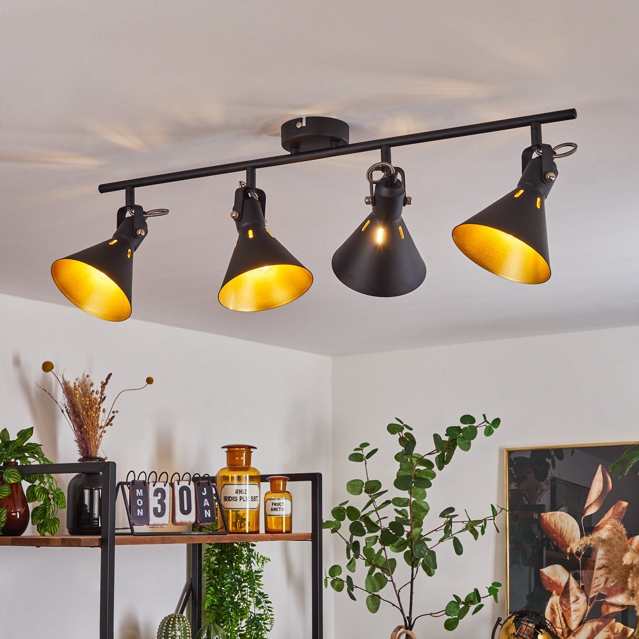 hofstein Deckenleuchte »Pratomagno« Deckenlampe, Metall, Schwarz/Goldfarben, ohne Leuchtmittel, mit Lichteffekt, E14, verstellbare Strahler