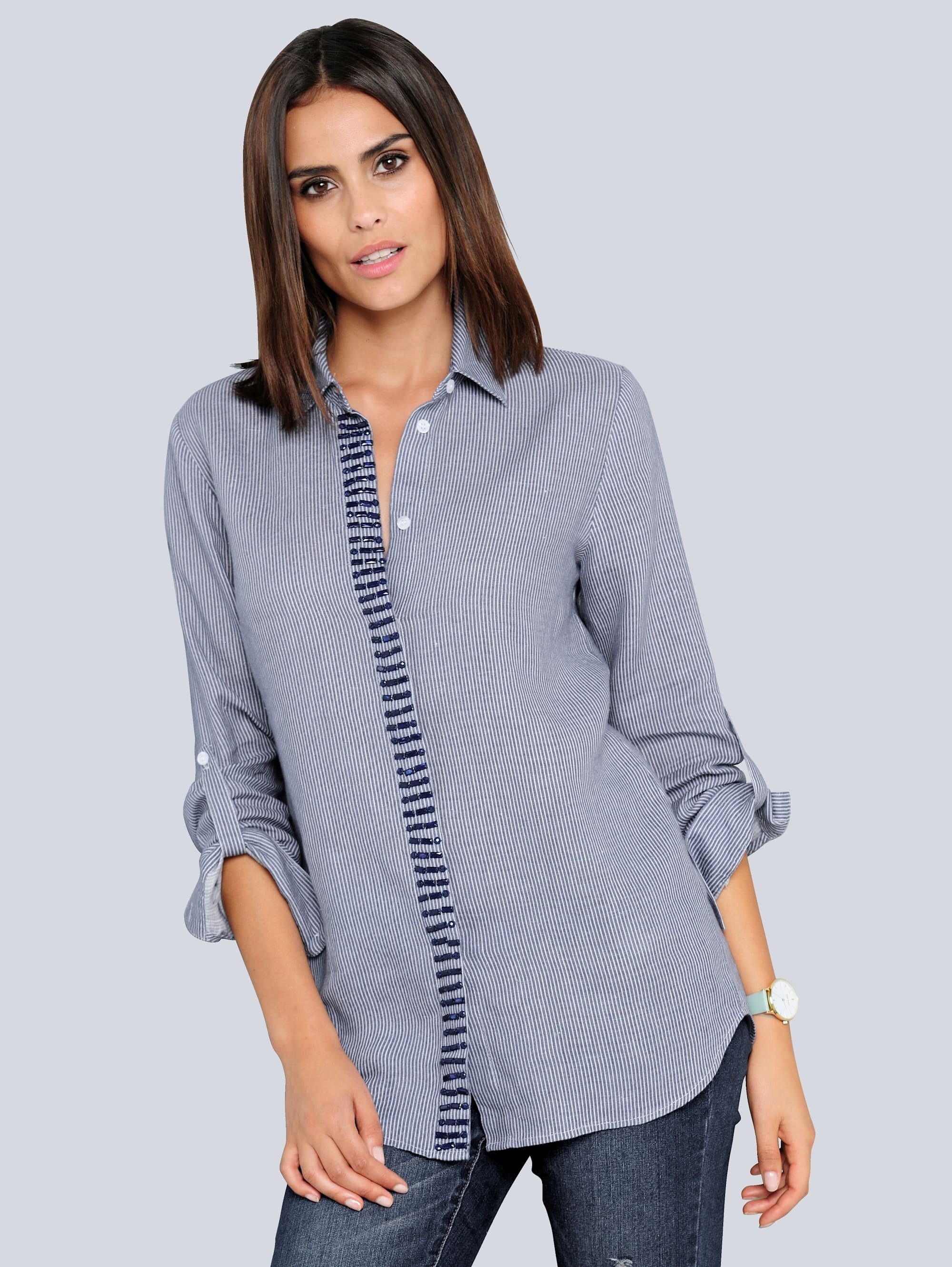 Alba Moda Bluse mit Schmuckelementen, Sportives Streifendessin allover ...