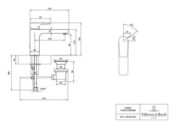 Villeroy & Boch Waschtischarmatur Liberty 98 Einhebel, mit Zugstangen-Ablaufgarnitur, Standmontage - Chrom