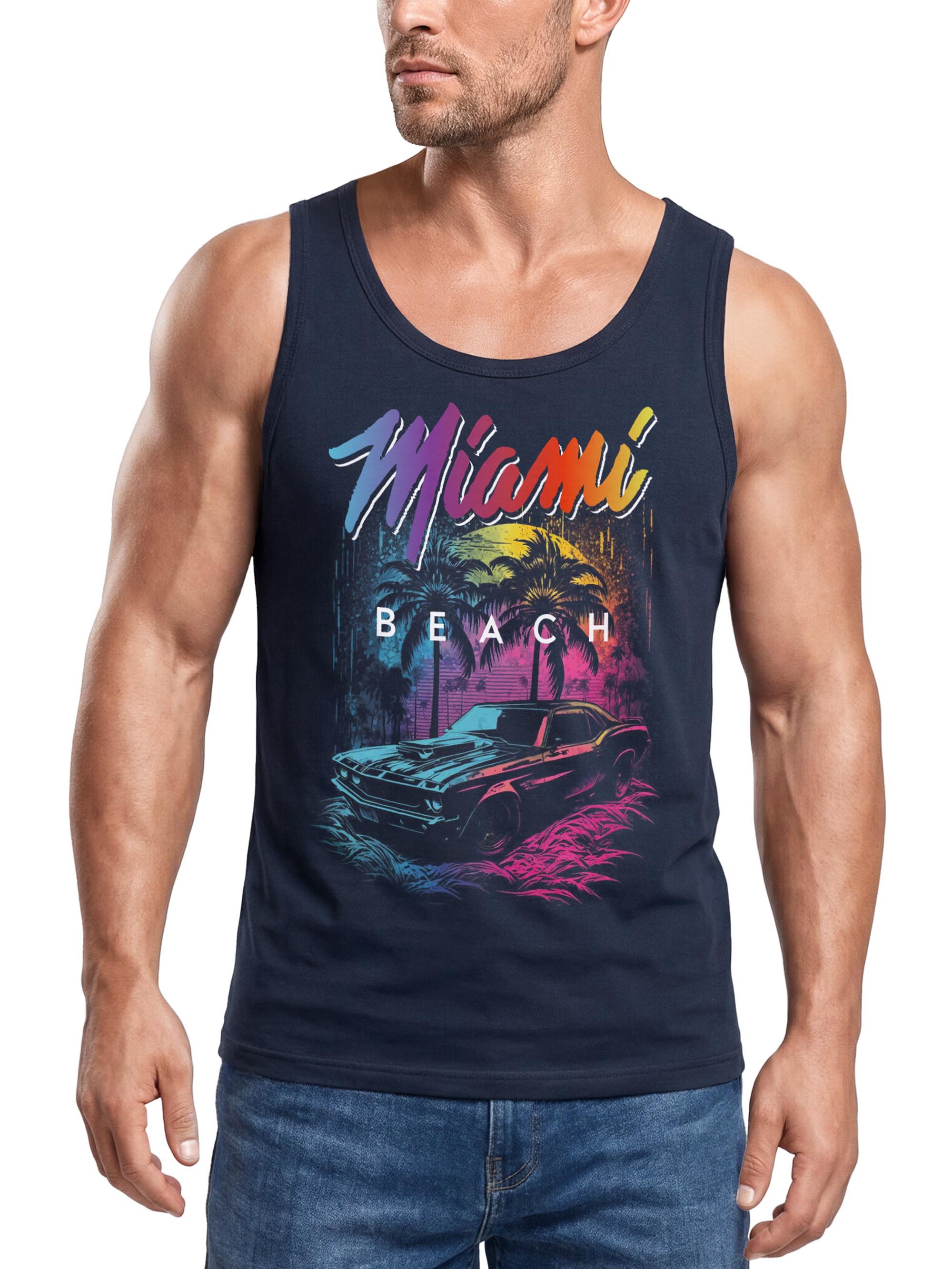 Neverless Tanktop Herren Tank-Top Miami Beach USA Oldtimer Car Palmen Print Fashion mit Print