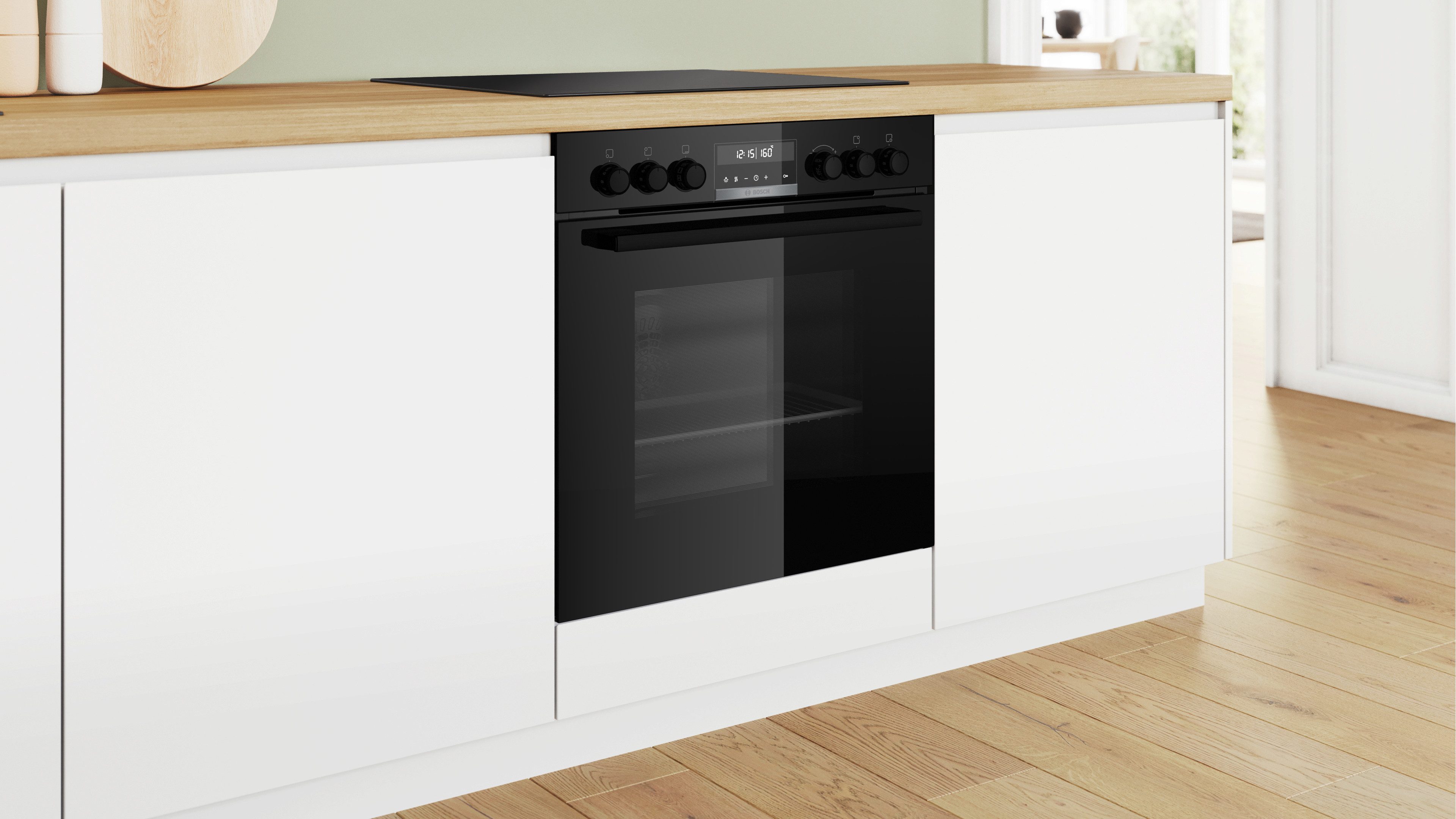 BOSCH Flex-Induktions-Herd-Set HND679LS67, mit Backwagen, Pyrolyse-Selbstreinigung, Backwagen mit ausziehbarer Tür für bequemes Kochen & Backen