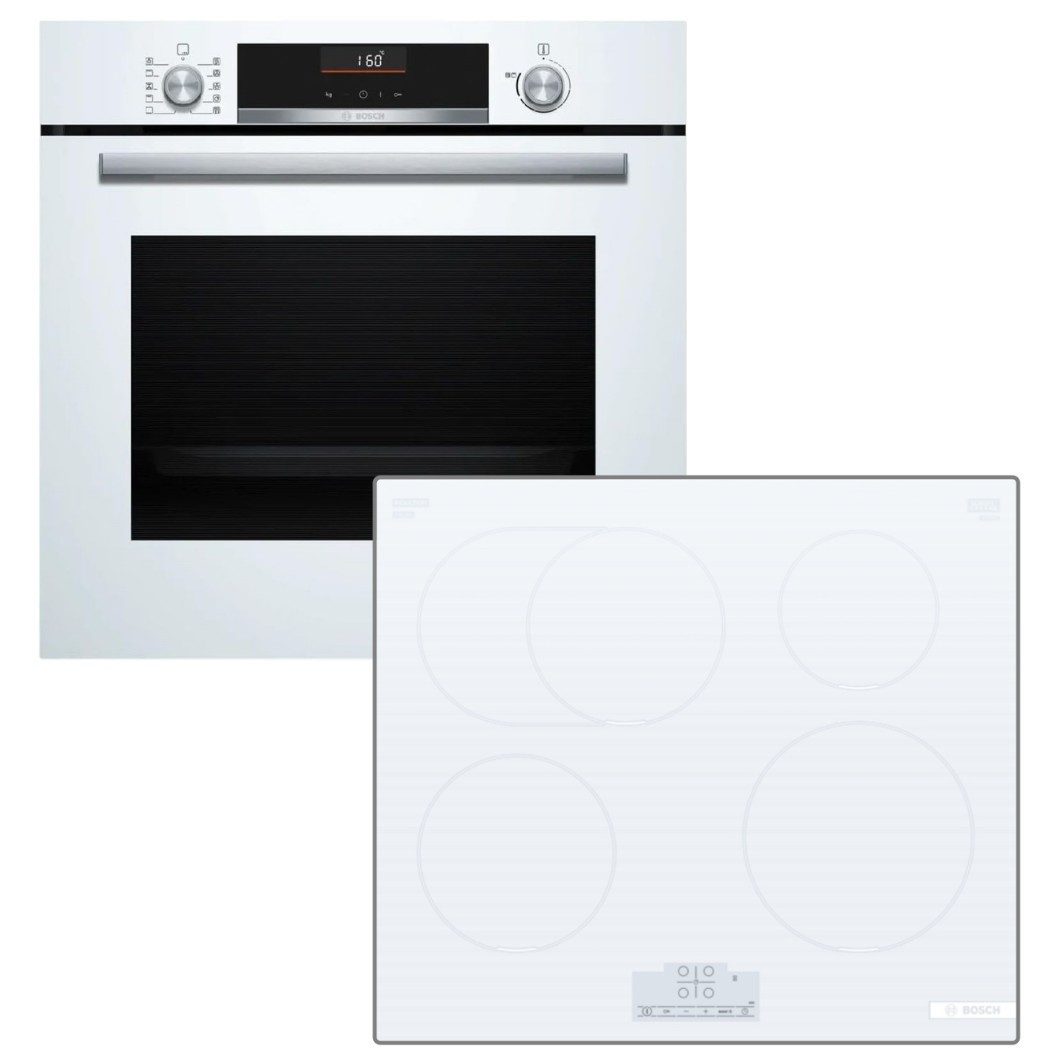 BOSCH Backofen-Set Backofen 3DHeißluft AirFry EcoClean + Induktionskochfeld Booster weiß, EcoClean Direct