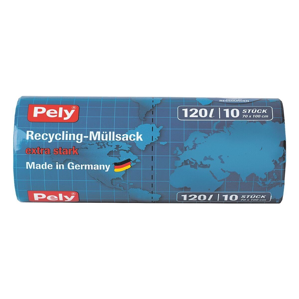 PELY Müllbeutel, 10 Stück/Rolle, mit Zugband, 120 Liter, blau, extra stark