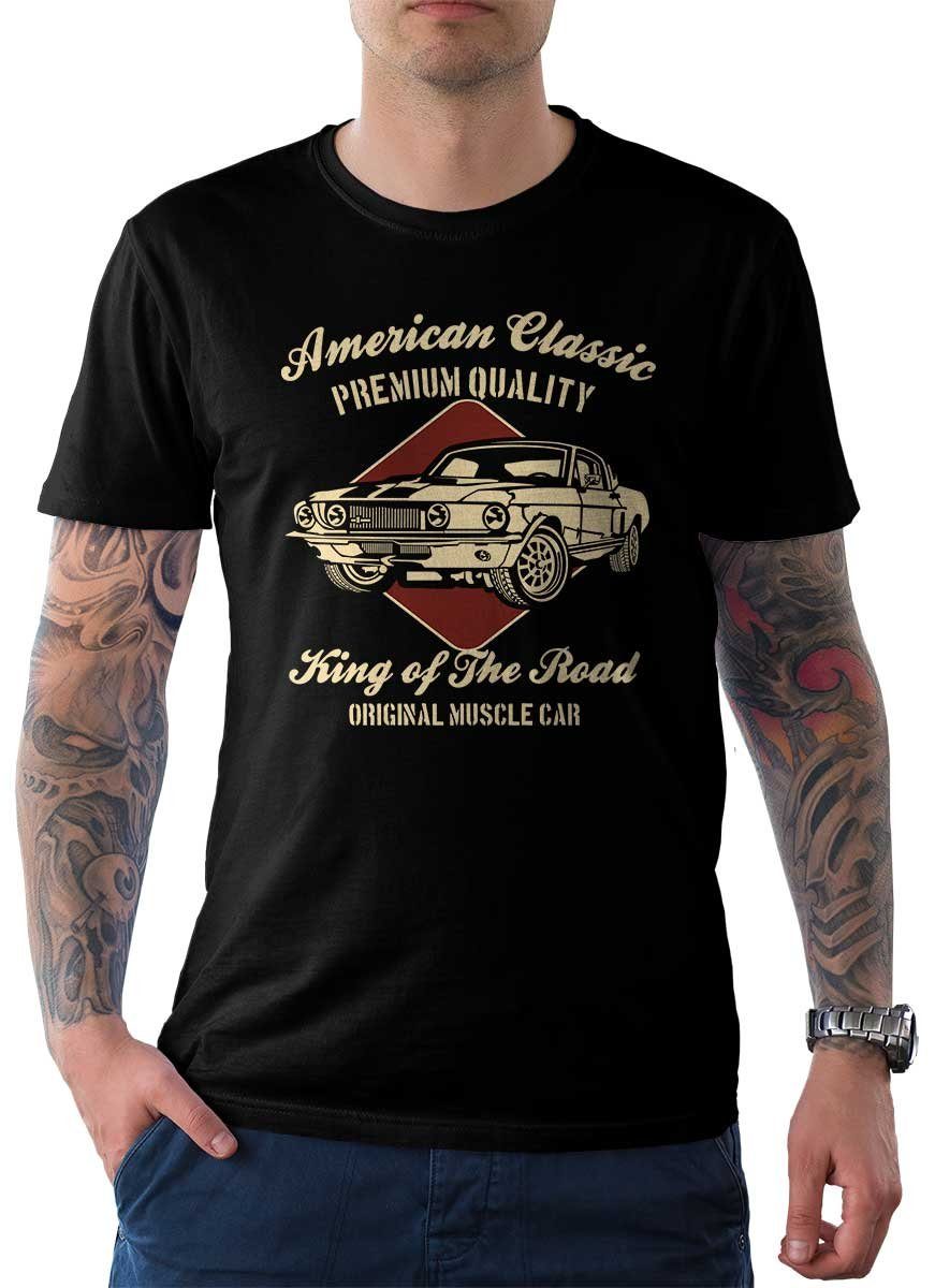 Rebel On Wheels T-Shirt Herren T-Shirt Tee American Classics Car mit Auto / US-Car Motiv Schwarz