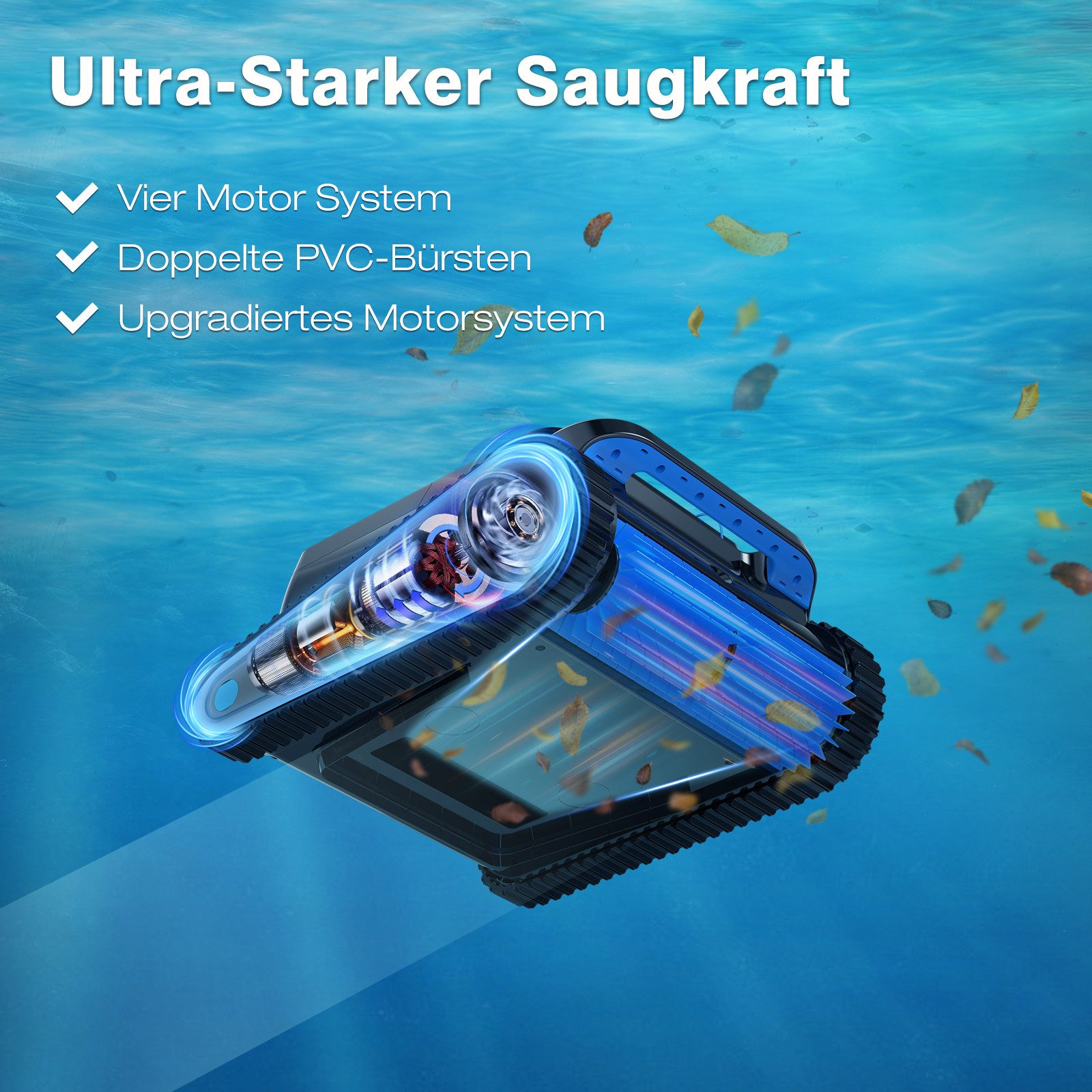 EVERCROSS BOT Poolroboter U8 für Boden und Wand, Kabellos Poolsauger bis 200m² Pools, 120 Min Akkulaufzeit, Intelligenter Navigation, mit App-Steuerung
