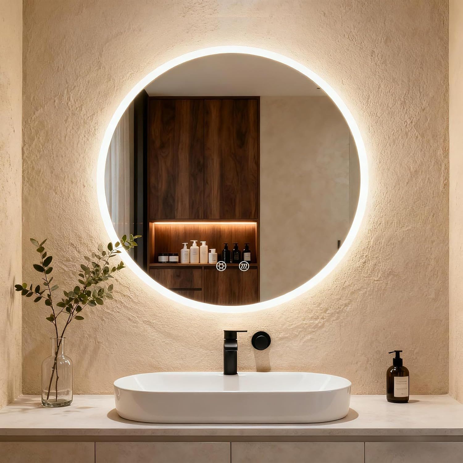 TLGREEN Badspiegel Rund mit Beleuchtung,LED Spiegel mit 3 Lichtfarben dimmb günstig online kaufen