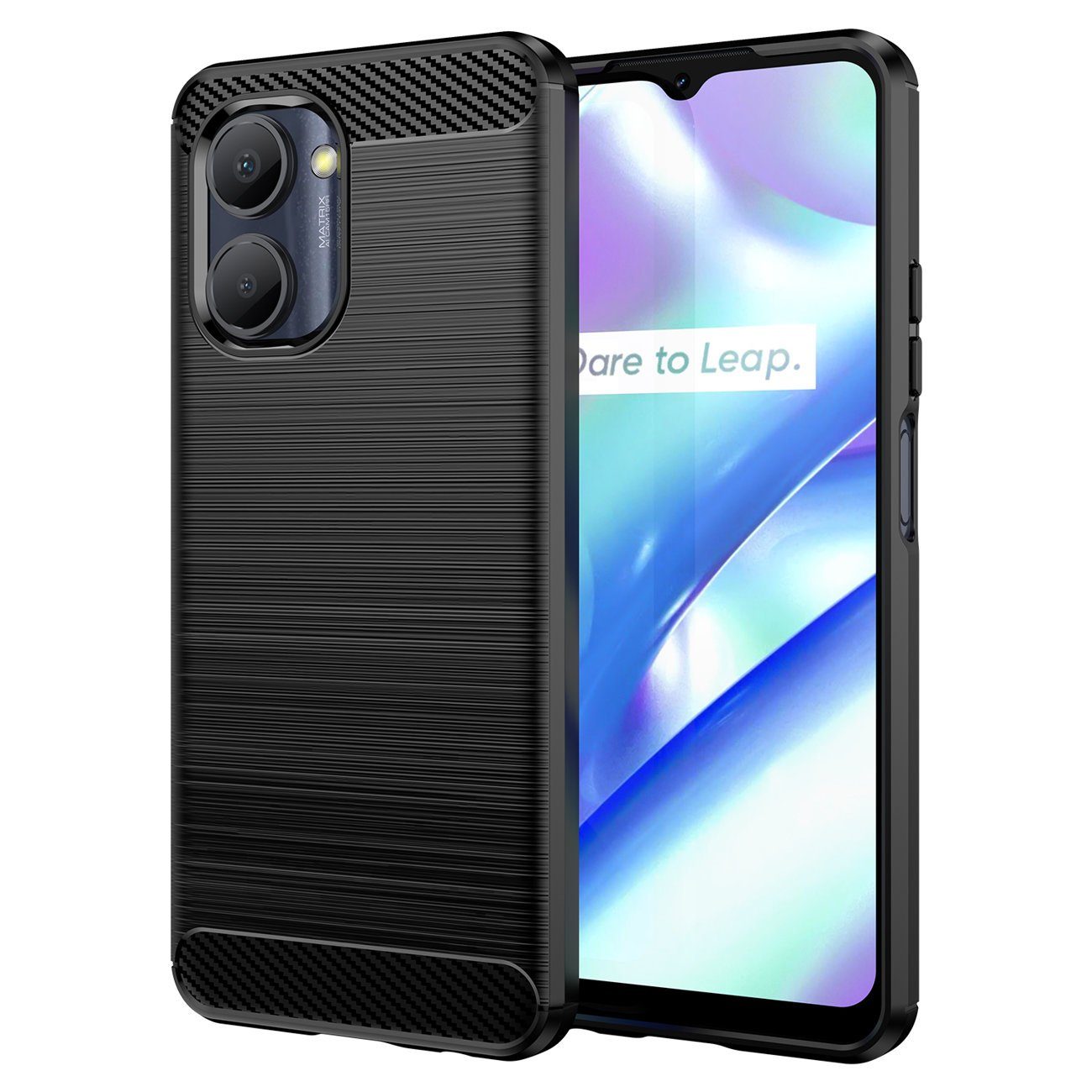 cofi1453 Bumper Carbon Case Hülle für Realme C33 flexible Silikon Hülle schwarz