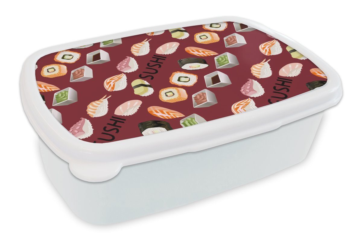 MuchoWow Lunchbox Diagramm - Sushi - Japan - Zitate, Kunststoff, (2-tlg), Brotbox für Kinder und Erwachsene, Brotdose, für Jungs und Mädchen weiß