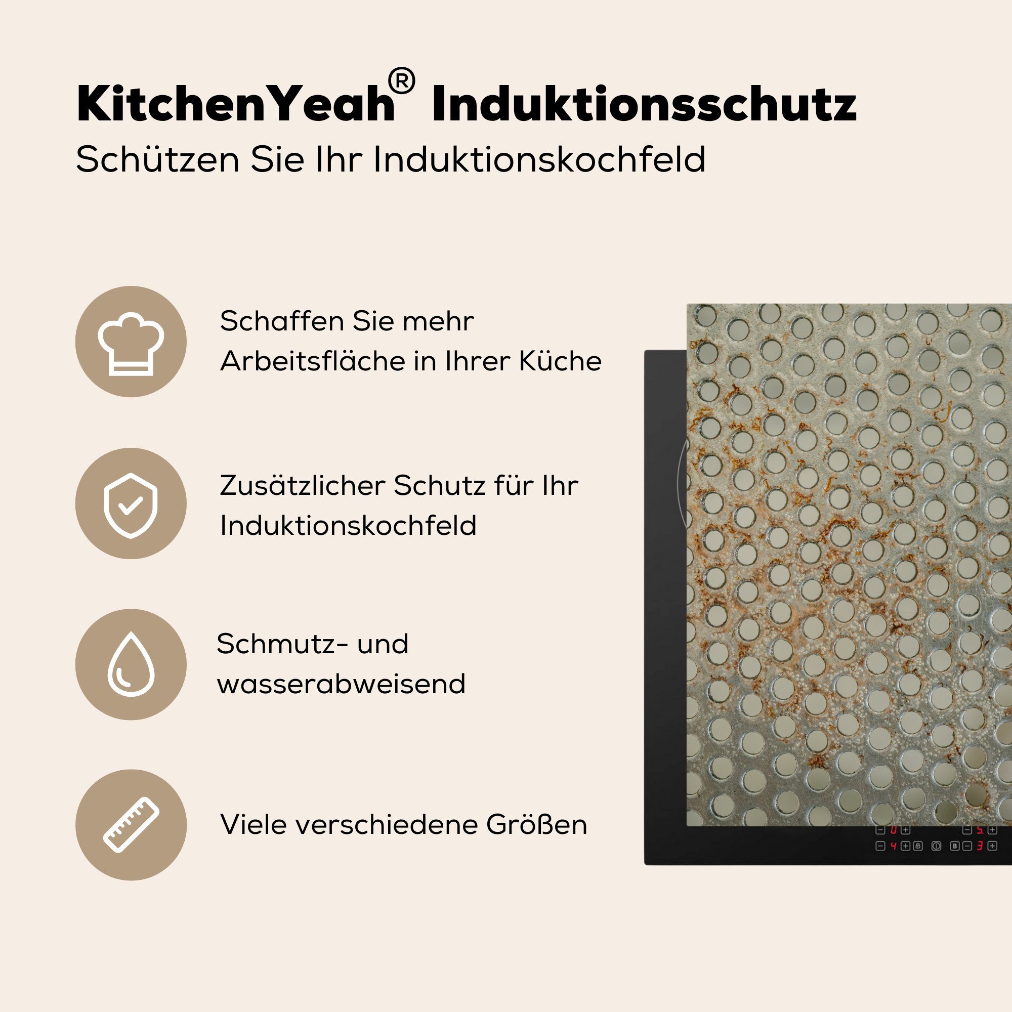 MuchoWow Herdblende-/Abdeckplatte Stahl - - cm, Arbeitsplatte (1 Rost, küche Vinyl, tlg), Bolzen Ceranfeldabdeckung, 78x78 für