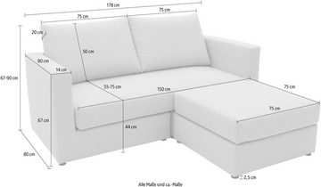 DOMO collection 2-Sitzer 800015, als Sitzmöbel oder Schlafgelegenheit nutzbar, Schlafsofa, Sitzfläche mit Federkern, inkl. 2 Rückenkissen