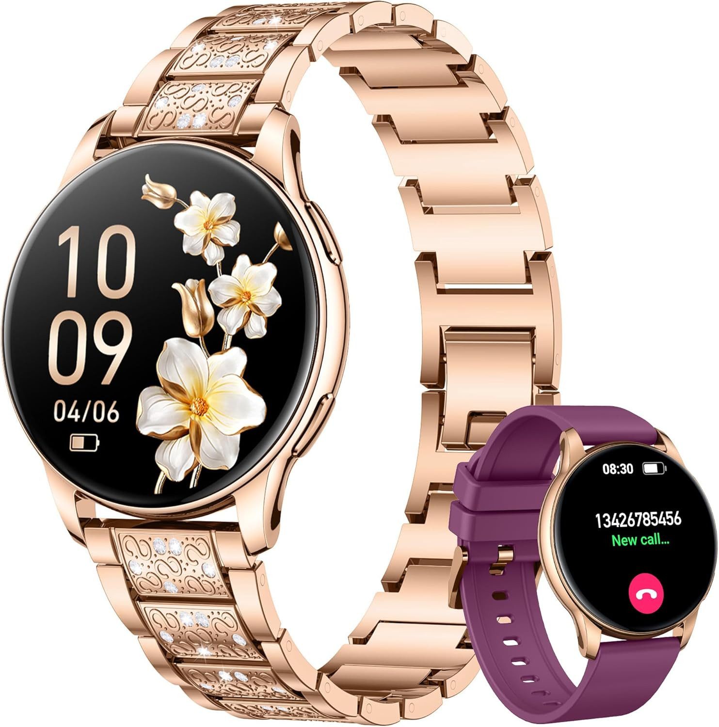 Motsfit Smartwatch (3,3 cm, android ios), Damen Smartwatch mit 1.32" AMOLED Display, Bluetooth Anruf