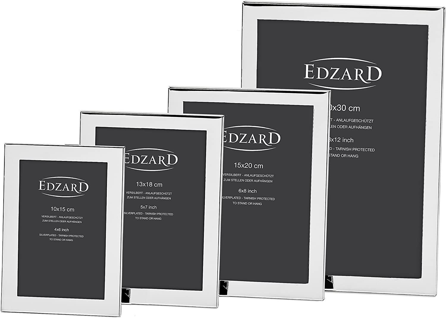 EDZARD Bilderrahmen Prato, für 20x30 Foto - cm Rahmen Hinstellen und Aufhängen (ca. versilberter edel für Fotorahmen, Foto A4) zum