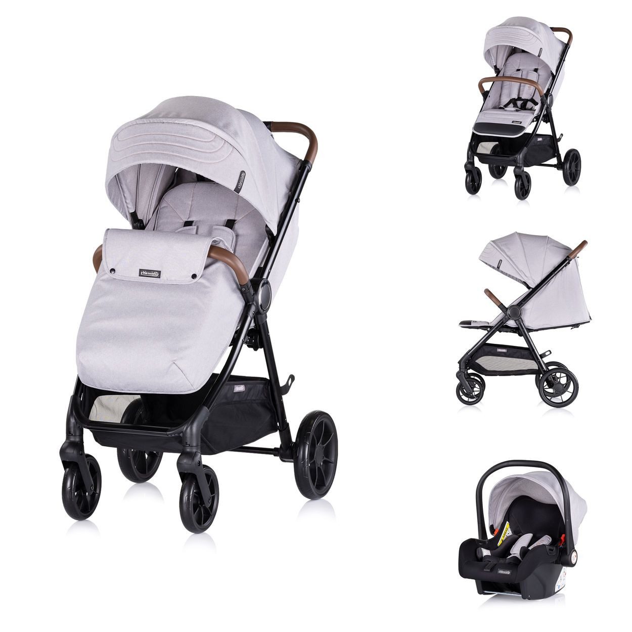 Chipolino Kombi-Kinderwagen Kombikinderwagen Ultera 3 in 1, Babyschale Fußabdeckung klappbar Korb