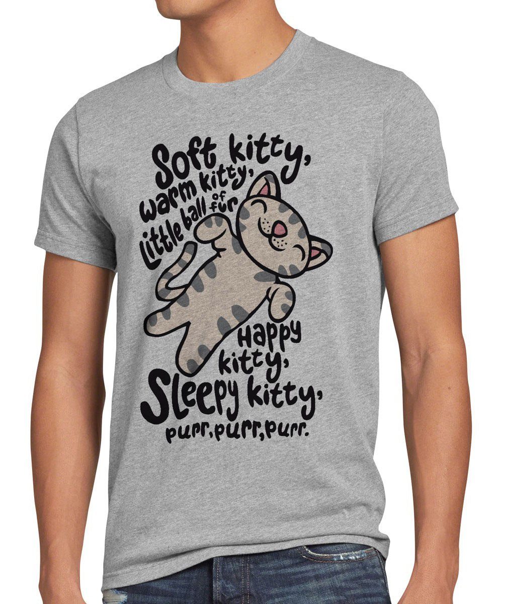 style3 Print-Shirt Herren T-Shirt Soft Kitty sheldon sleepy happy cooper big theory penny katze bang cat grau meliert