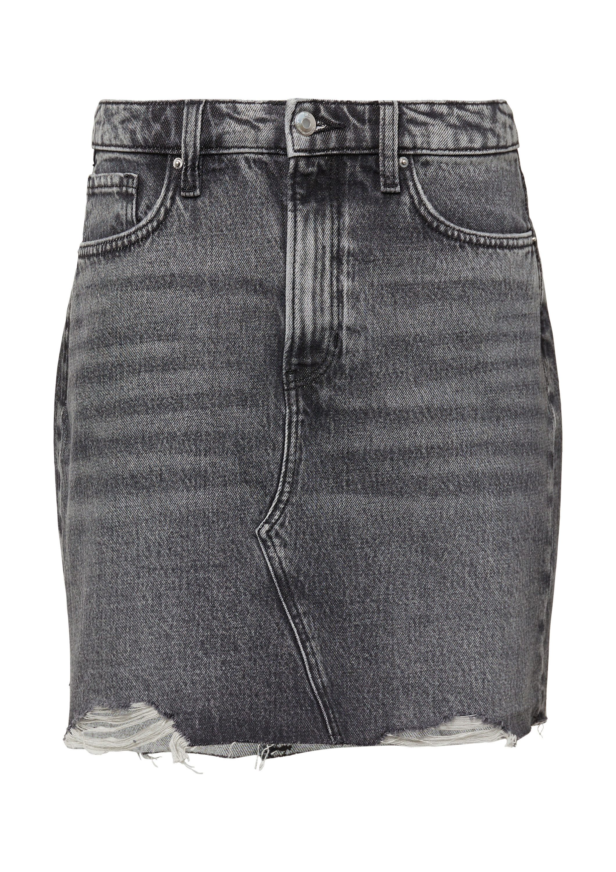 QS Minirock Rock Denimrock mit offenem Saum