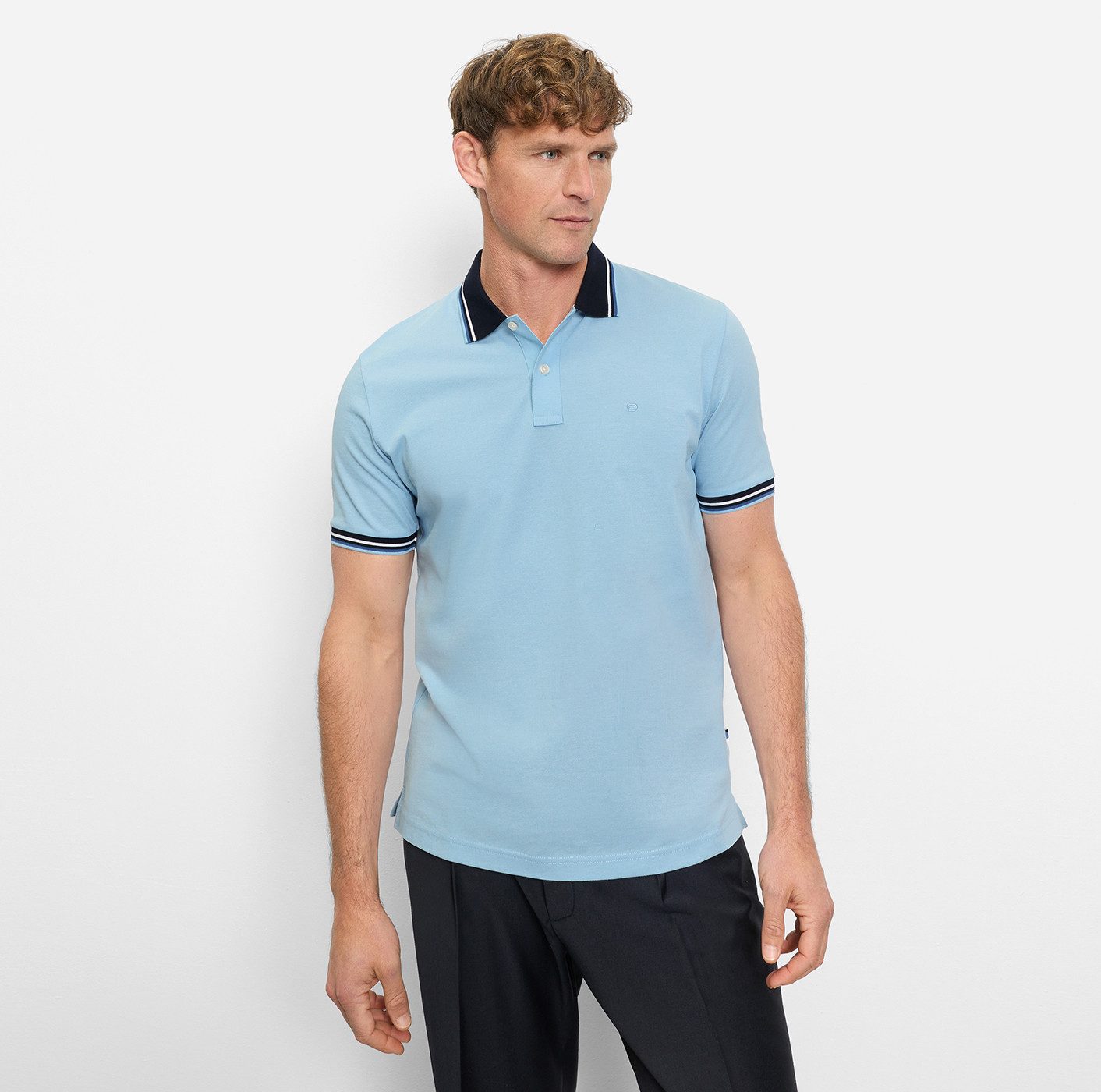 OLYMP Poloshirt Casual farbliche Kontrast-Details