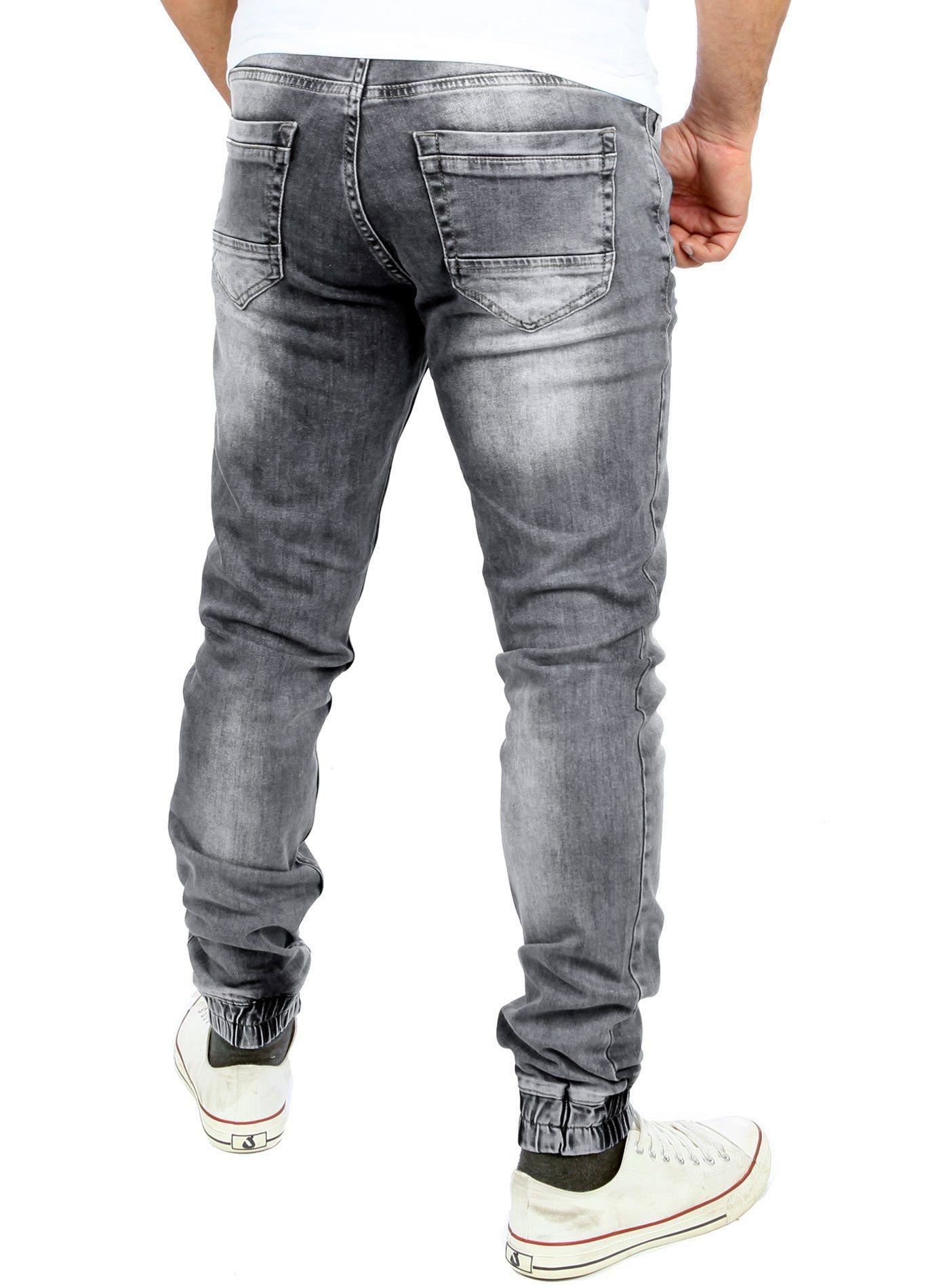 Slim Fit Jogging-Denim Fit Look Jeans-Herren Slim Used Reslad Jogging-Hose Reslad grau Stretch-Jeans RS-2073 Stretch