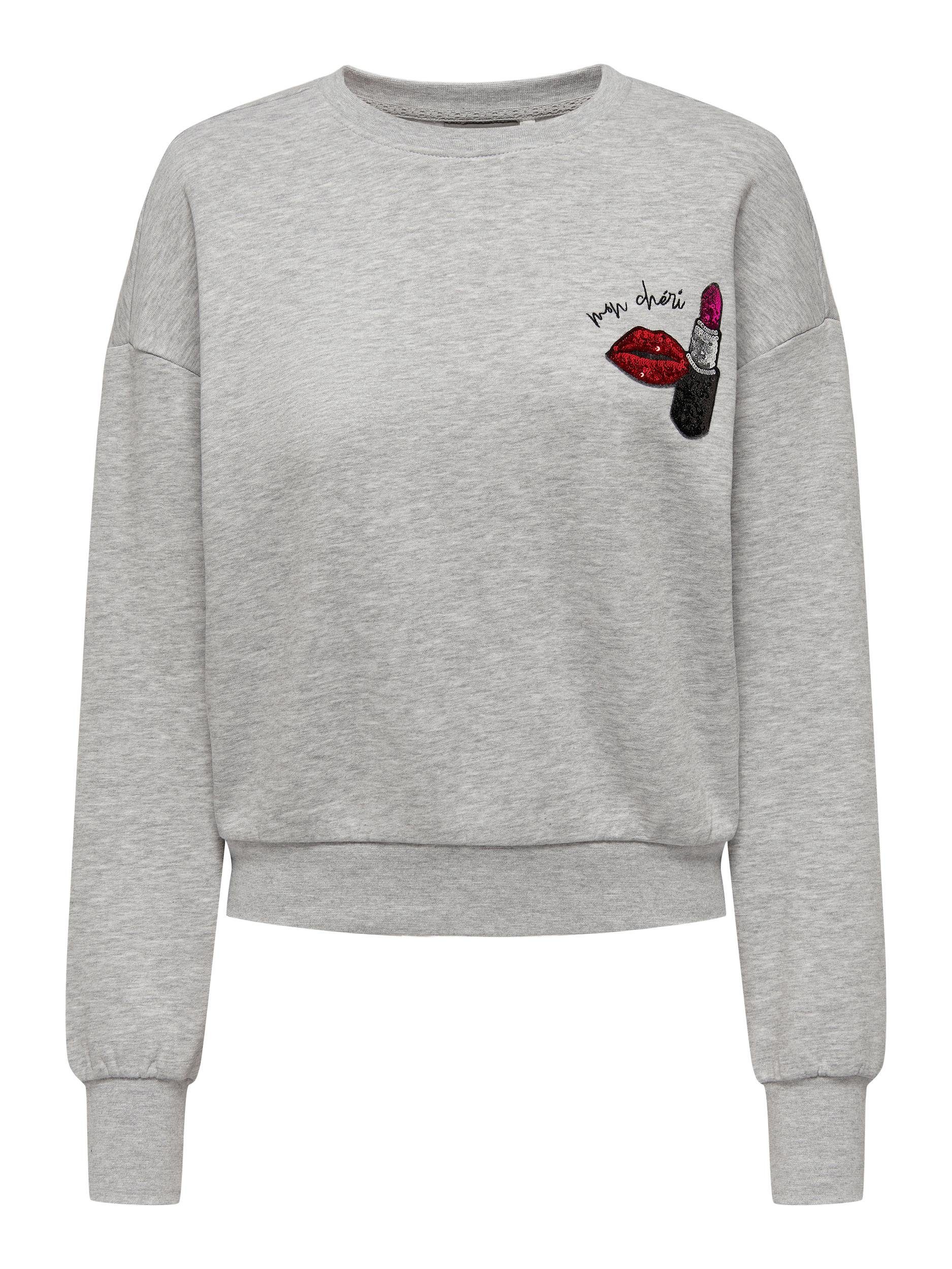 Sweater ONLKINJA O-NECK SWT ONLY Light Melange L/S BOX Print:Cheri Grey LIPSTICK
