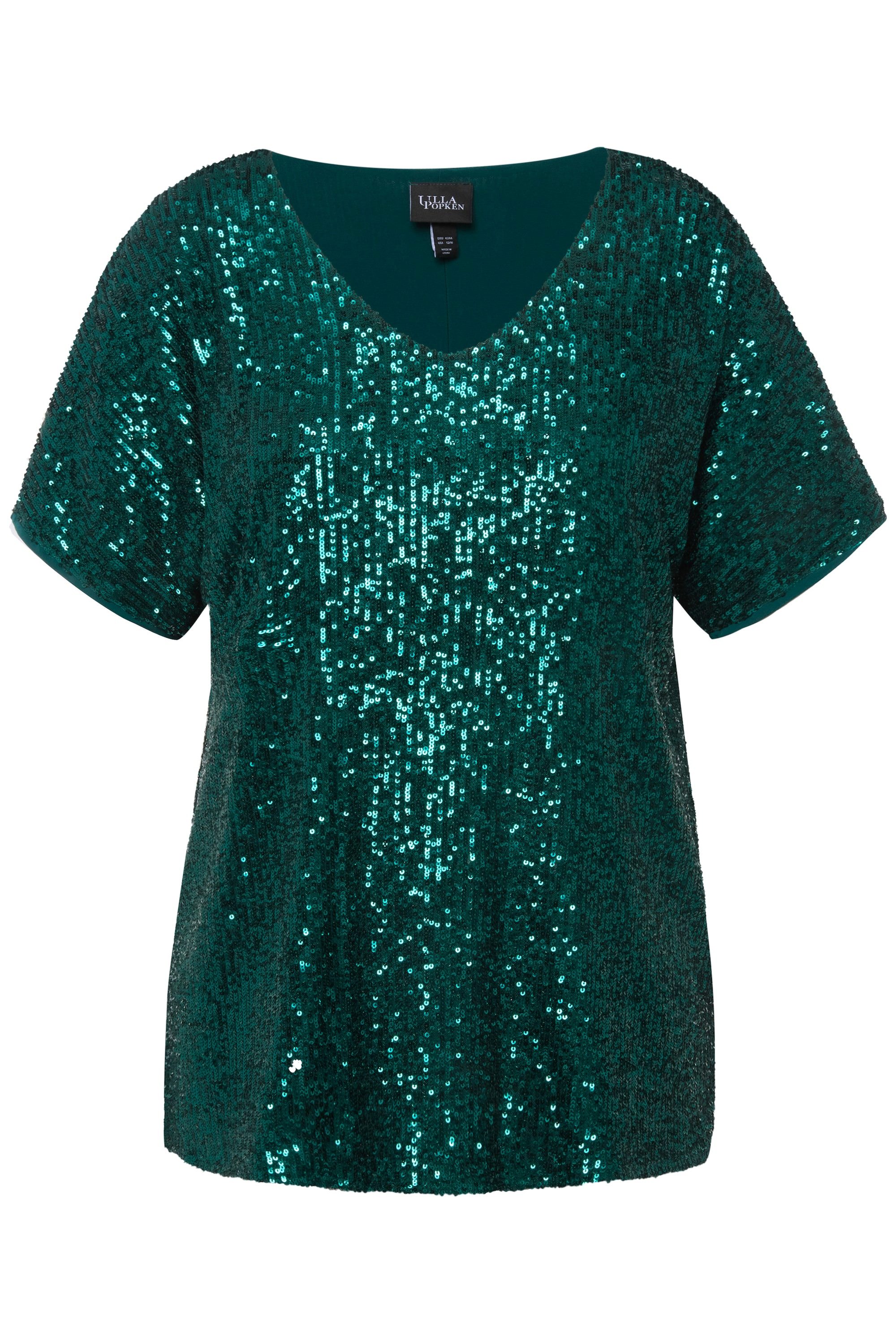 Ulla Popken T-Shirt Pailletten-Shirt Oversized V-Ausschnitt günstig online kaufen