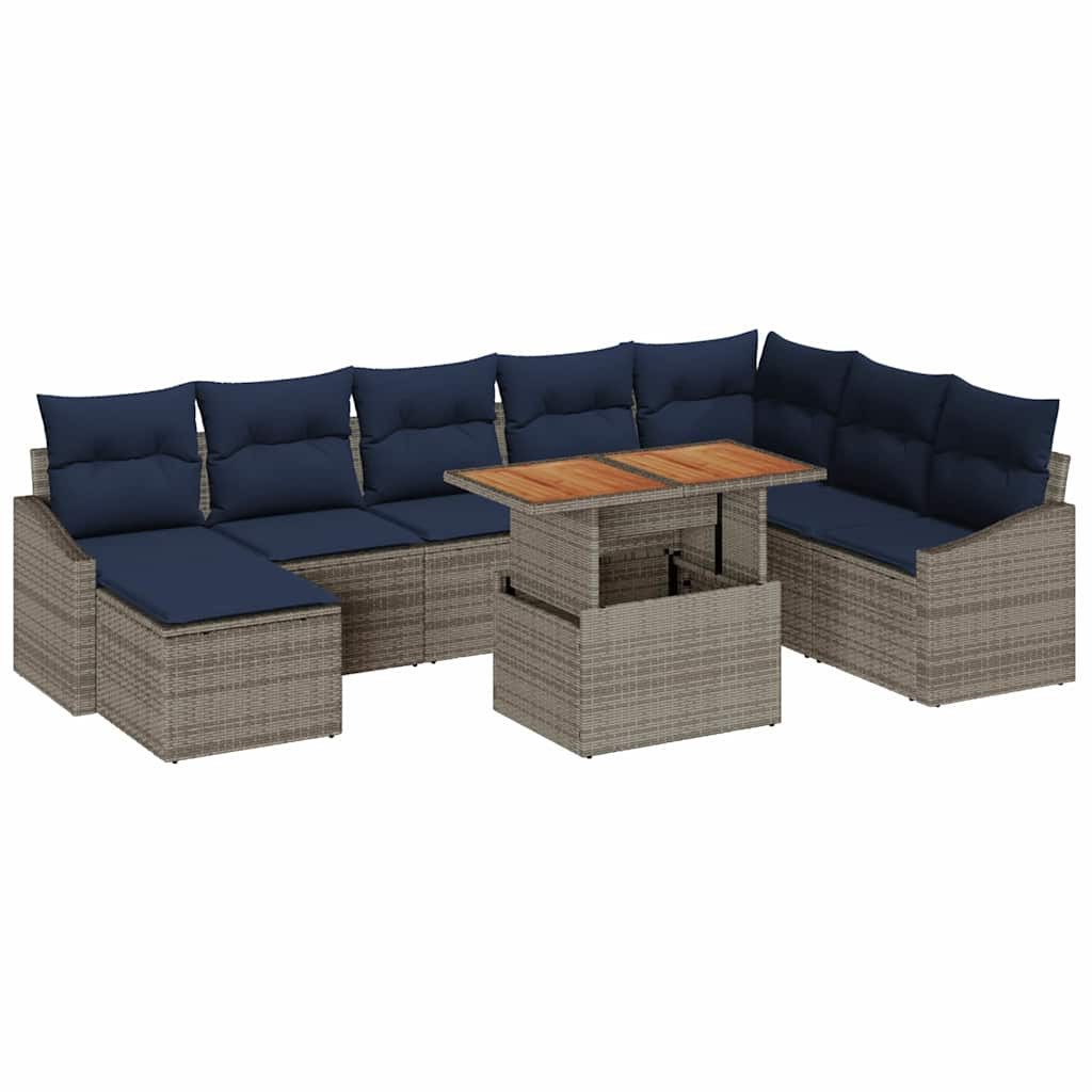vidaXL Gartenlounge-Set Garten-Sofa-Set mit Speicher 9 pcs Grau Poly Rattan, (9-tlg)