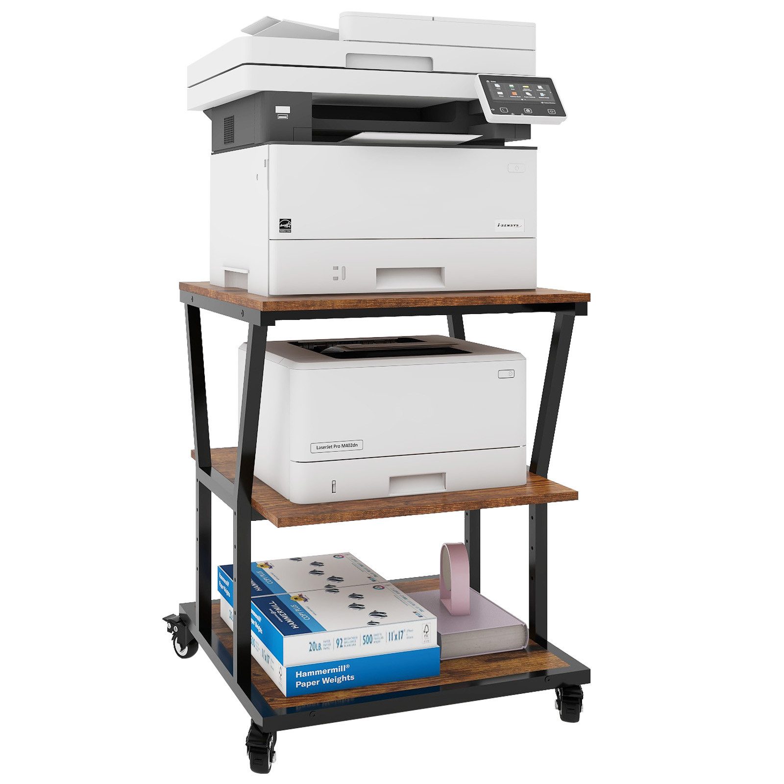 PUNCIA Druckertisch 3 Schichten 50x50cm Heim Büro mit Raddrucker Aufbewahrungshalter Tisch (1-St), 4-stufig höhenverstellbare Mittelebene, 140 kg Tragkraft