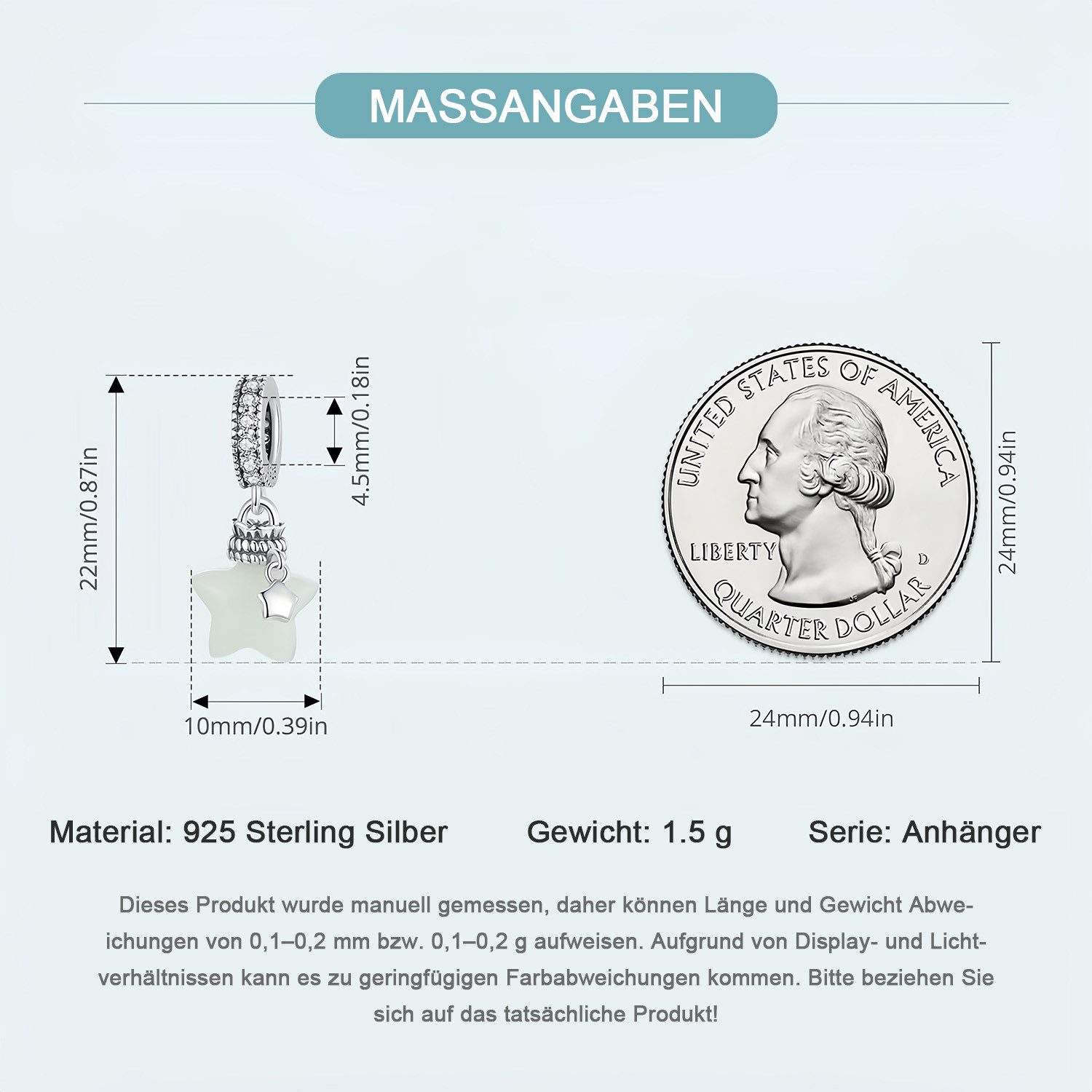 MOPUEA Charm Schmetterling Stern Leuchtender Bead Charmsanhänger Stern 925 Sterling Silber (Schmuck Geschenk für Damen Stern Wunschflasche diy Anhänger leuchtet – Bild 2 von 5