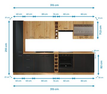 Furnix Küche Montijo Einbauküche 315 cm Küchenzeile mit Hängeschränken hochwertig, 315x210x60 cm, elegantes Design & Funktionalität
