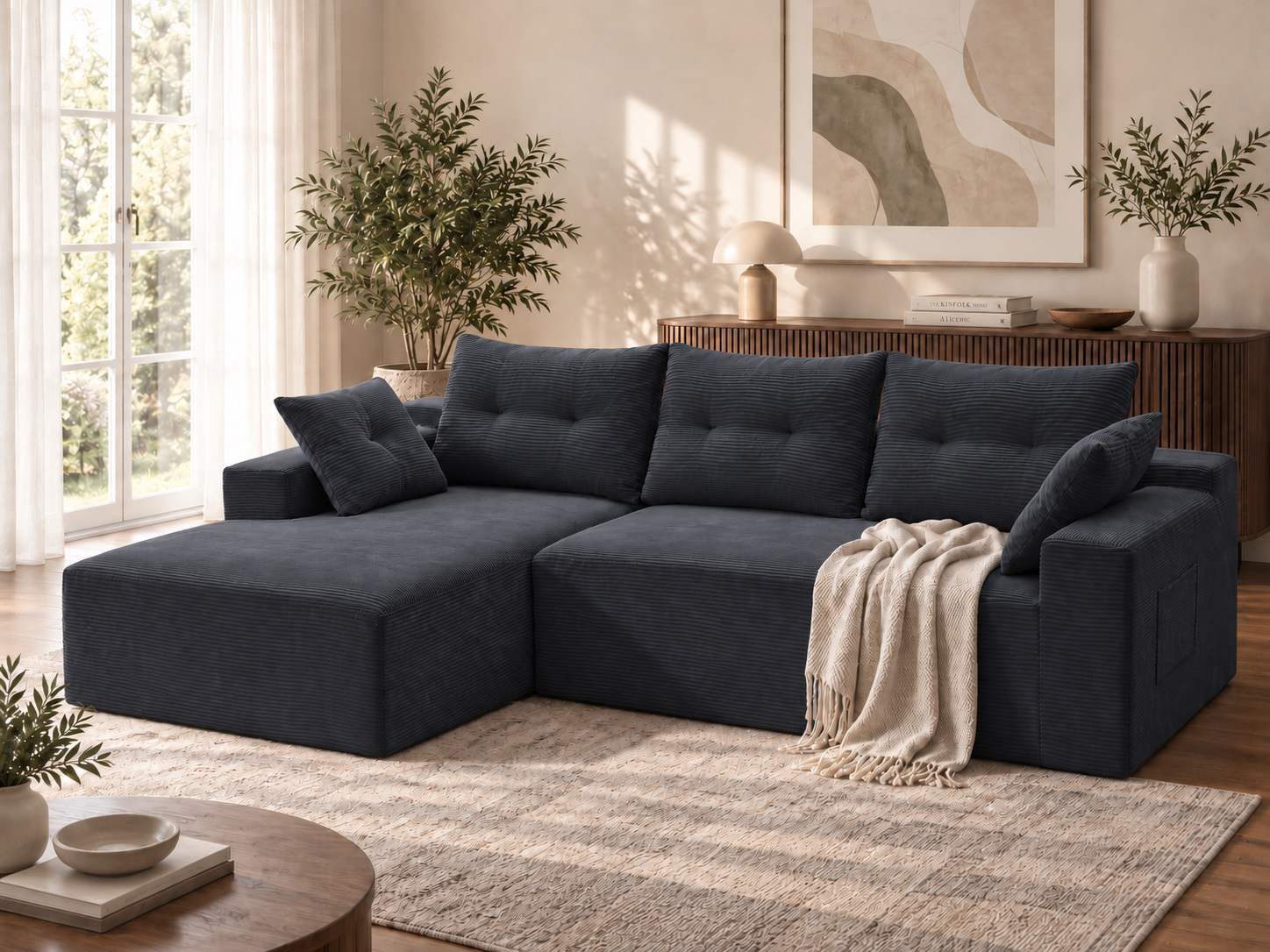 GLP Ecksofa L-Form 3-Sitzer, B: 255 cm, modulares Sofa mit Taschenfederkern, Große Chaiselongue, 22 cm Armlehnen, in Cord, Seitentasche, …