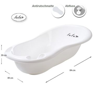 Maltex Babybadewanne 5 Teile SET - LULU Weiß - Badeset Baby Wanne 84 cm, (Premium.set 5 tlg Made in Europe), = WANNE + BADESITZ + TÖPFCHEN + WC AUFSATZ + WINDELEIMER