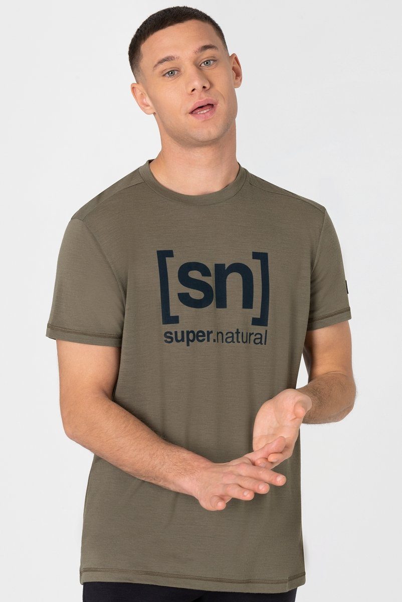 T-Shirt Merino LOGO Stone Merino-Materialmix T-Shirt Grey/Blueberry feinster M SUPER.NATURAL TEE
