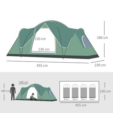 Outsunny Kuppelzelt Campingzelt mit Heringen für 5-6 Personen, Personen: 6 (Zelt, 1 tlg., Kuppelzelt), Polyester, Armeegrün + Schwarz, 4,55 x 2,3 x 1,8 m