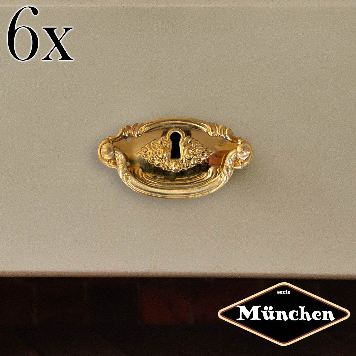 Möbelbeschlag Schubladengriff mit Schlüsselloch, Eisen Messing gl., Serie "München"