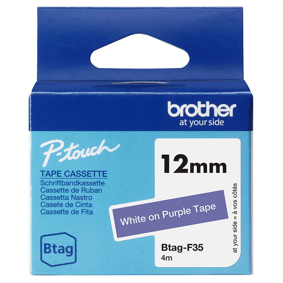 Brother Schriftband BTAG-F35 Weiß auf Lila 12 mm x 4 m Tintenpatrone