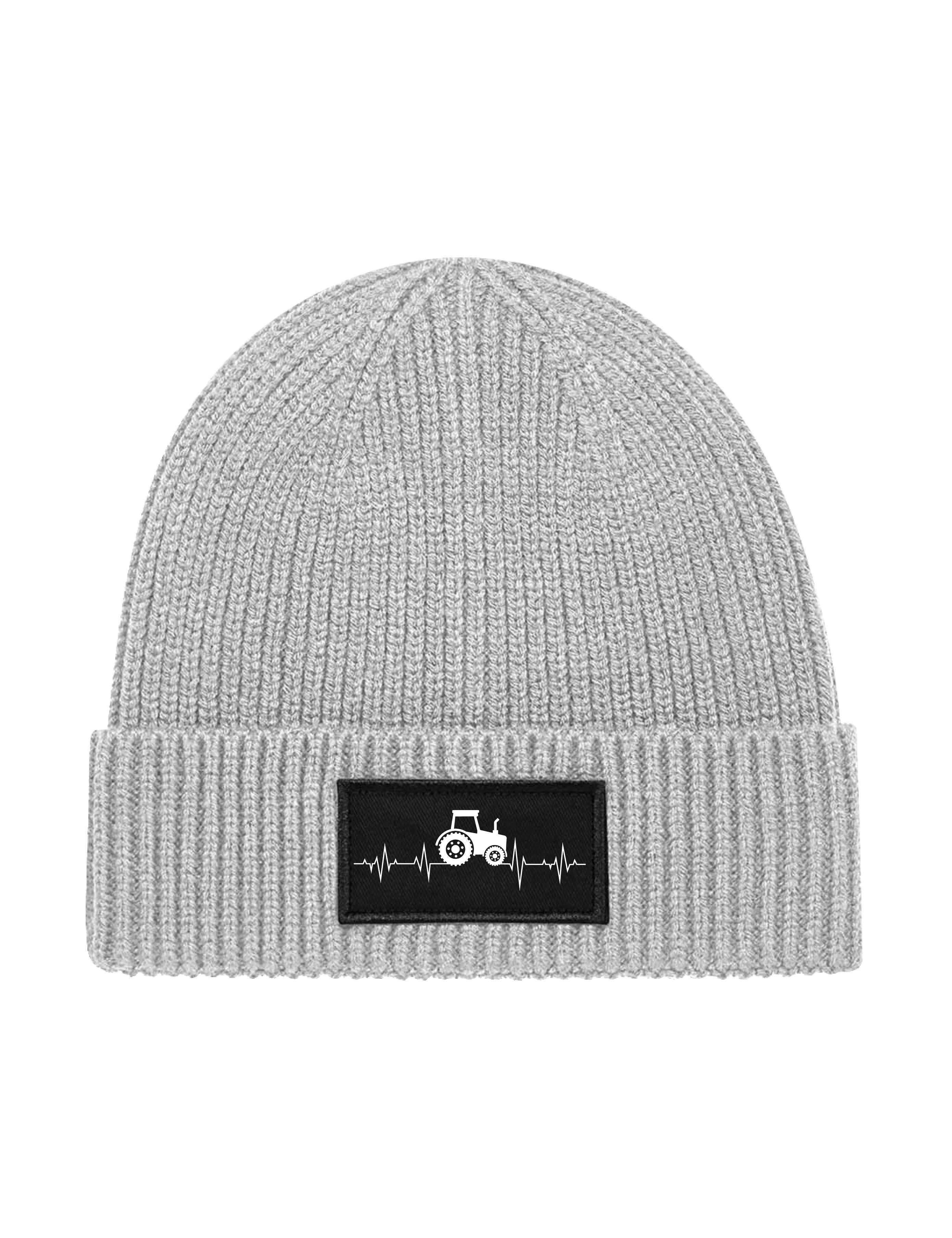 Beanie Unisex Strick Beanie Mütze mit Heartbeat Traktor Aufdruck Geschenk