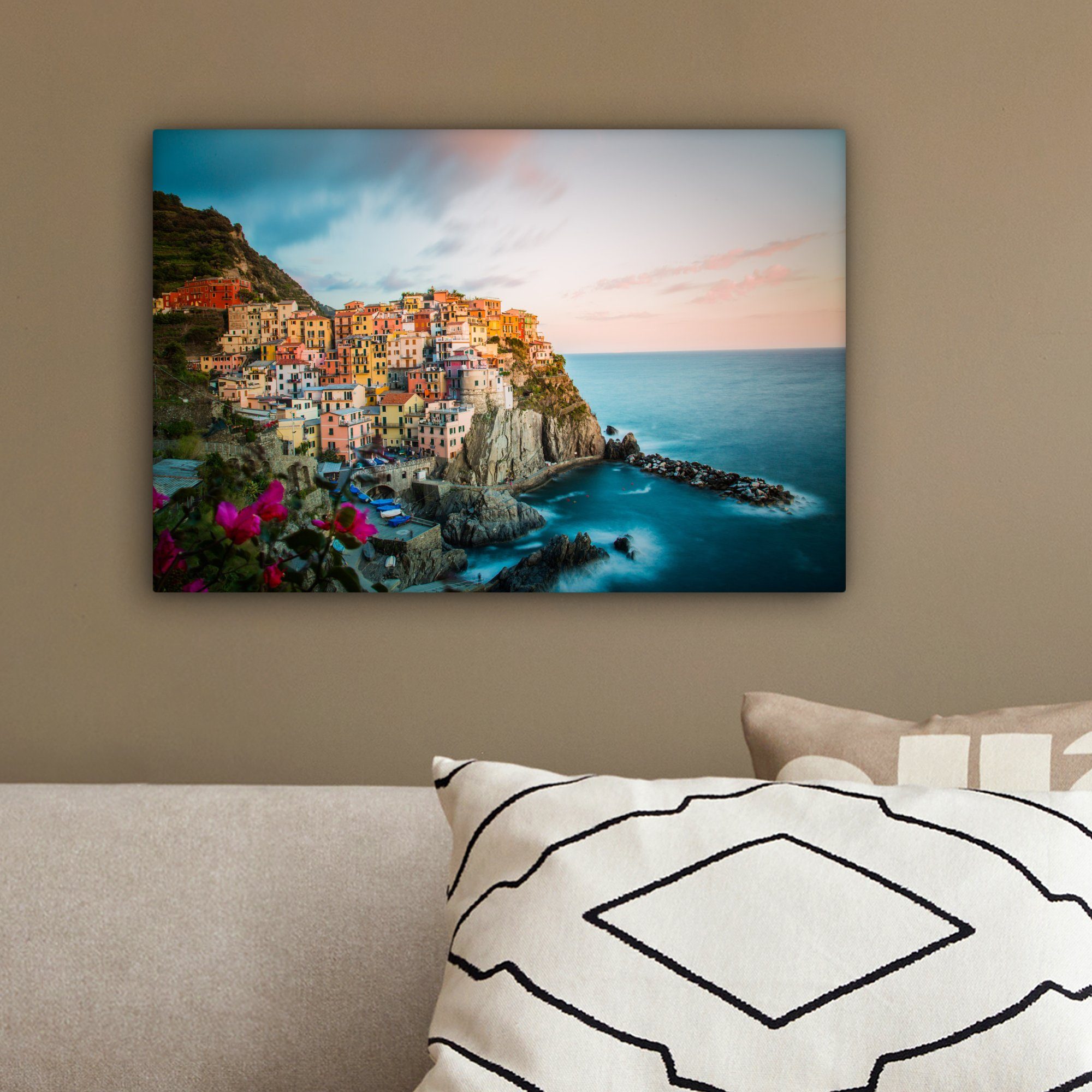OneMillionCanvasses® Leinwandbild 30x20 Italien Leinwandbilder, Wanddeko, cm St), - - Felsen (1 Aufhängefertig, Wandbild Monterosso