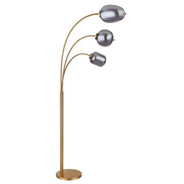 etc-shop LED Bogenlampe, Leuchtmittel nicht inklusive, Stehleuchte Wohnzimmerlampe 3 Flammig Metall Glas rauchfarben L 80 cm