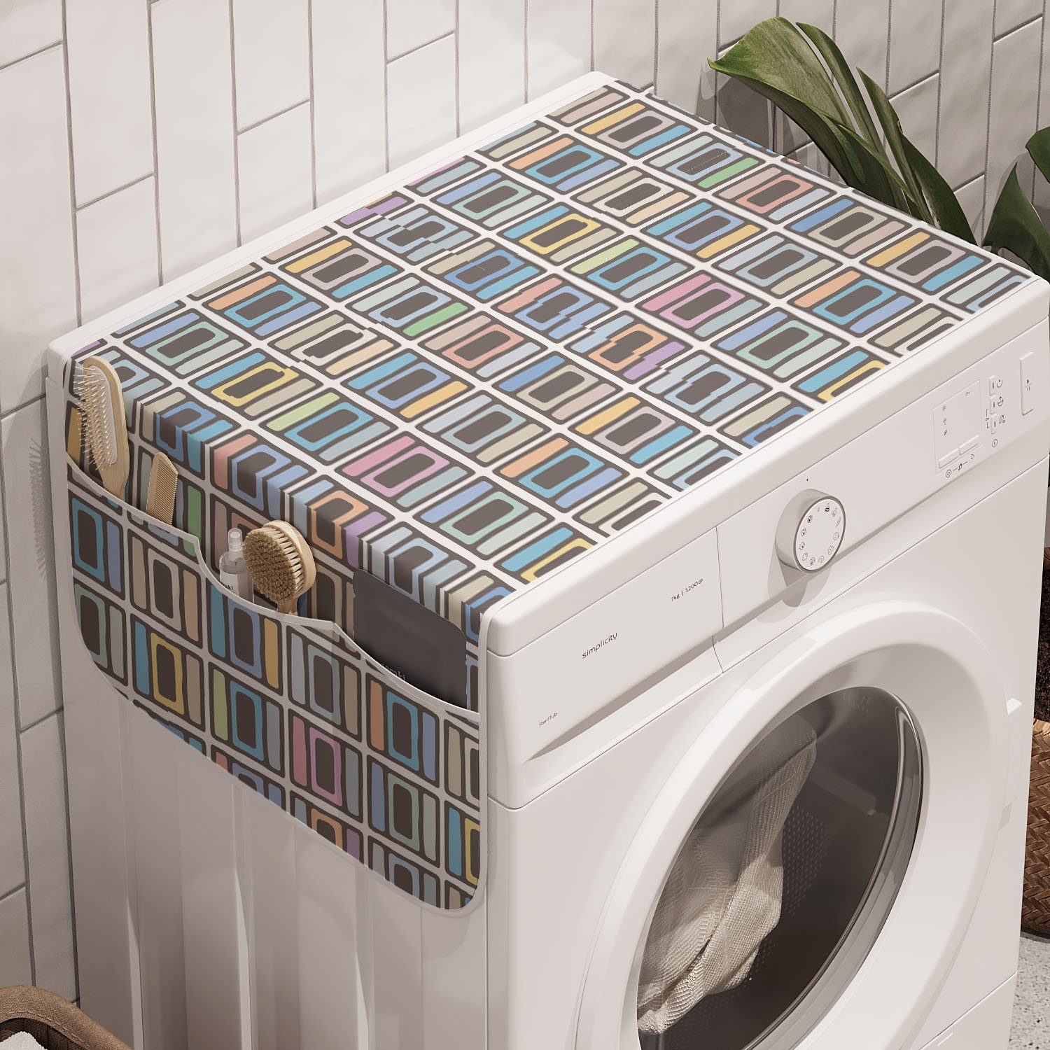 Abakuhaus Badorganizer Anti-Rutsch-Stoffabdeckung für Waschmaschine und Trockner, Abstrakt Pastell Simplistic Motive