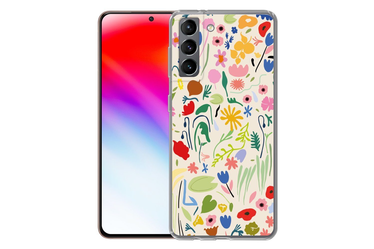 MuchoWow Handyhülle für Samsung Galaxy S21 Blumen - Muster - Pflanzen, Phone Case, Silikon, Schutzhülle Dünn