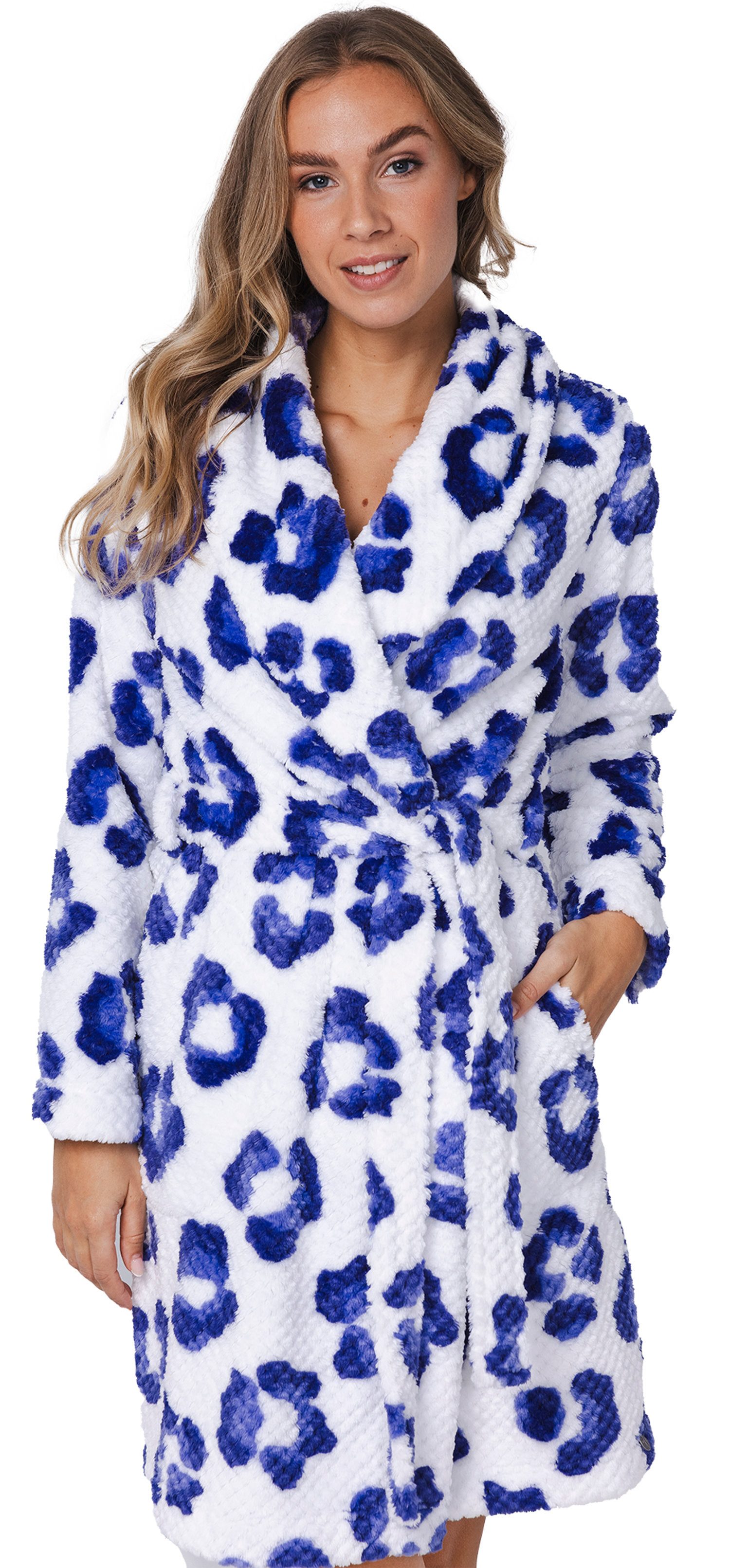 Rebelle Damenbademantel Damen Fleece Morgenmantel, Midi, Polyester, Schalkr günstig online kaufen