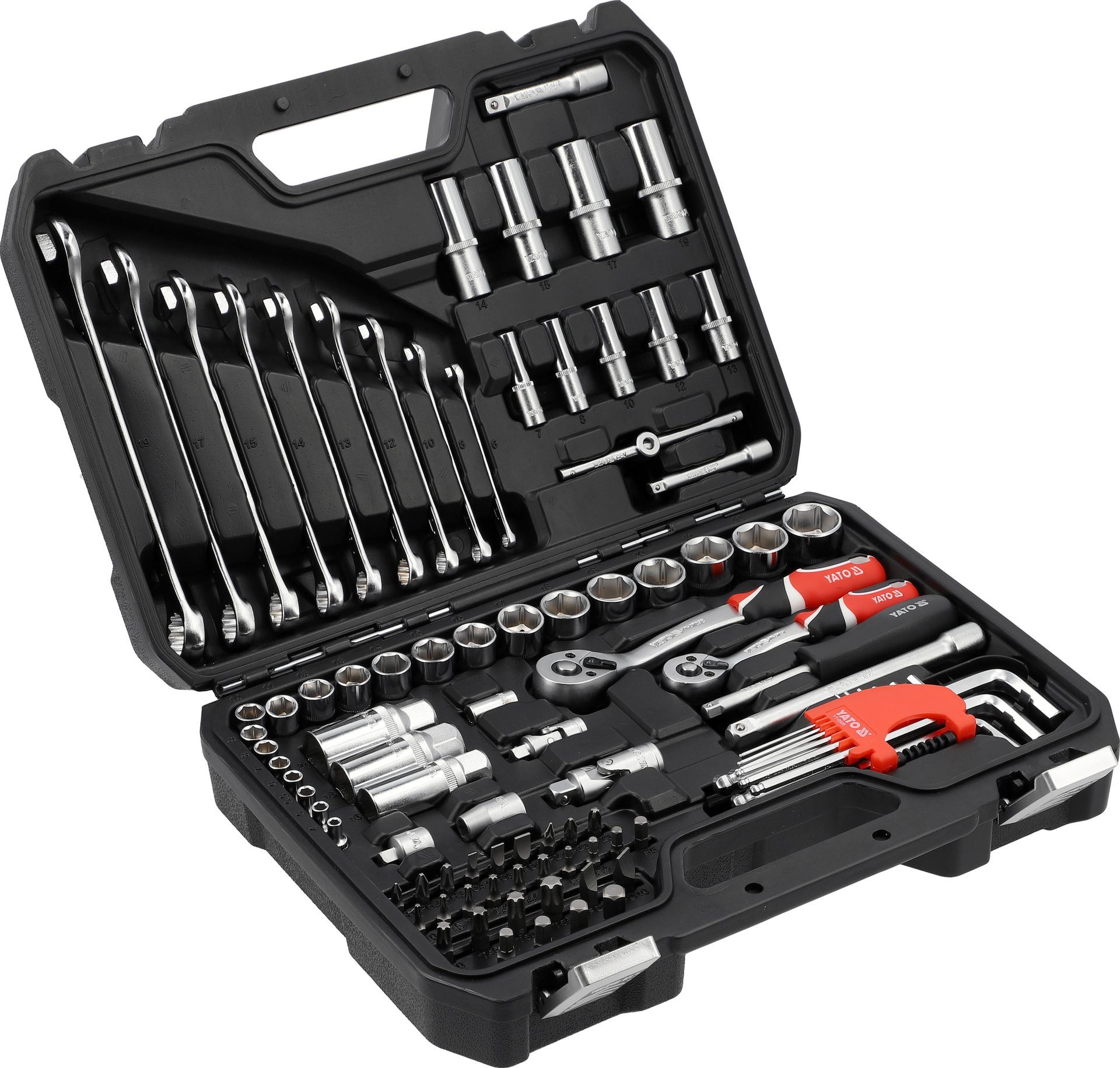 Yato Werkzeugset Werkzeugset 1/4" & 3/8" 92-teilig, (Werkstatt, Garage, Hobby, Keller)