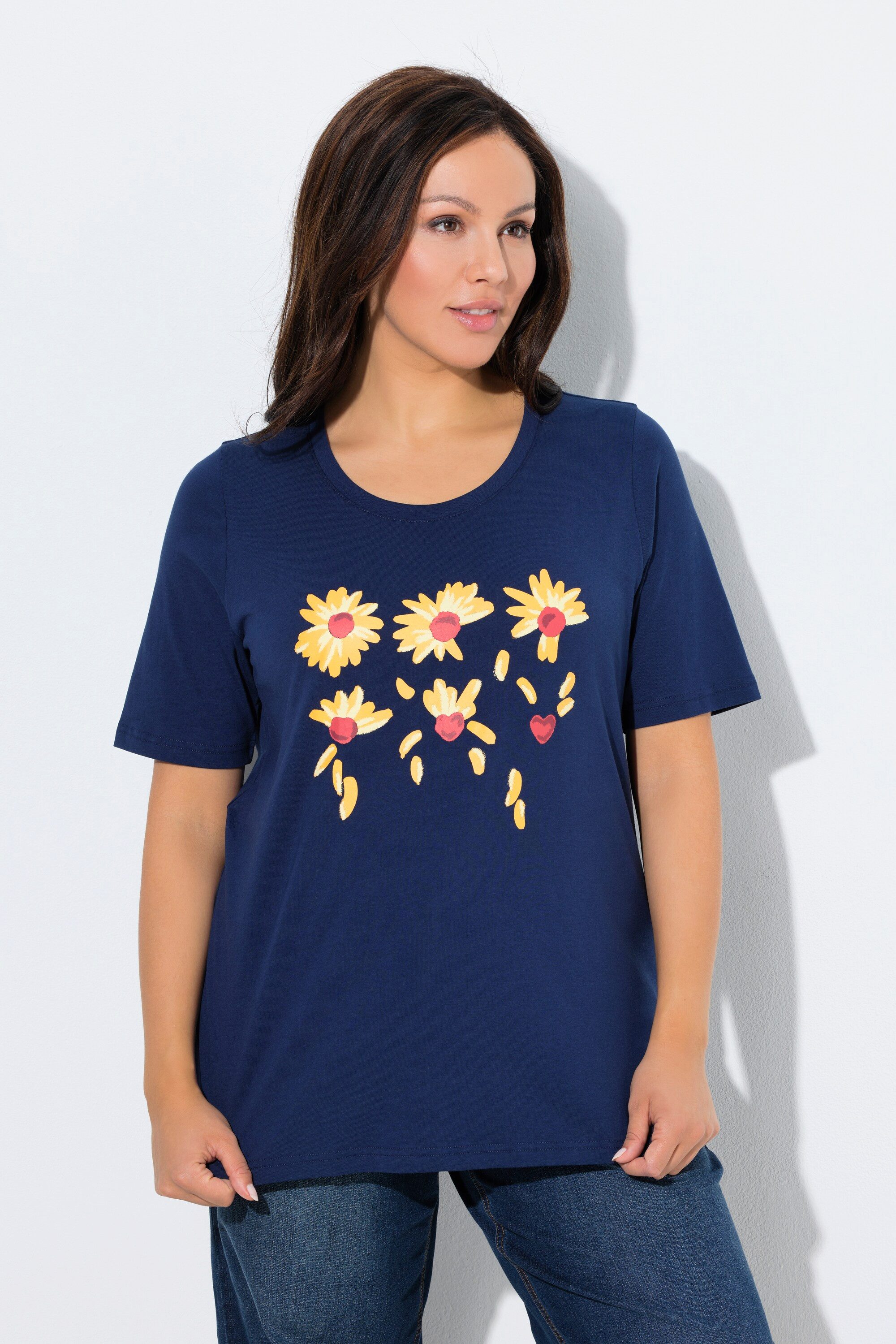 Ulla Popken T-Shirt T-Shirt Blüten Classic Rundhals Halbarm