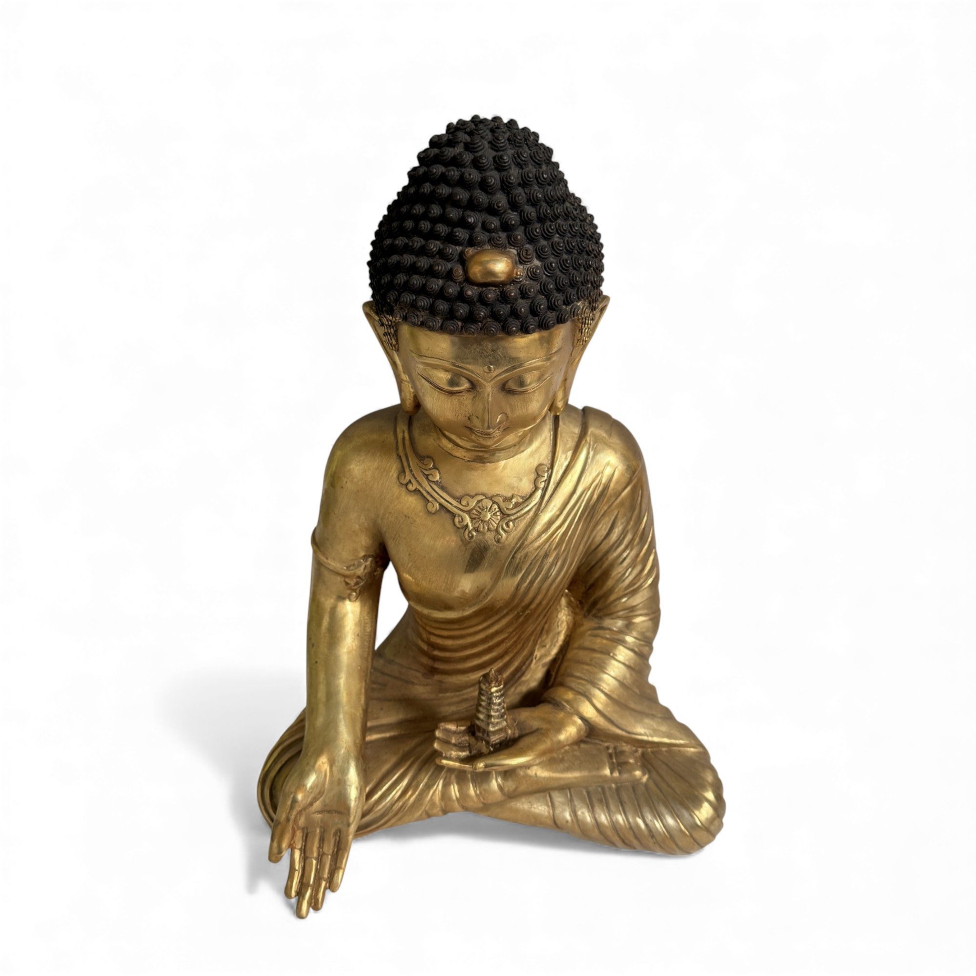 Asien LifeStyle Buddhafigur Bronze Buddha Figur mit Stupa – Tibet China Stil – 43 cm