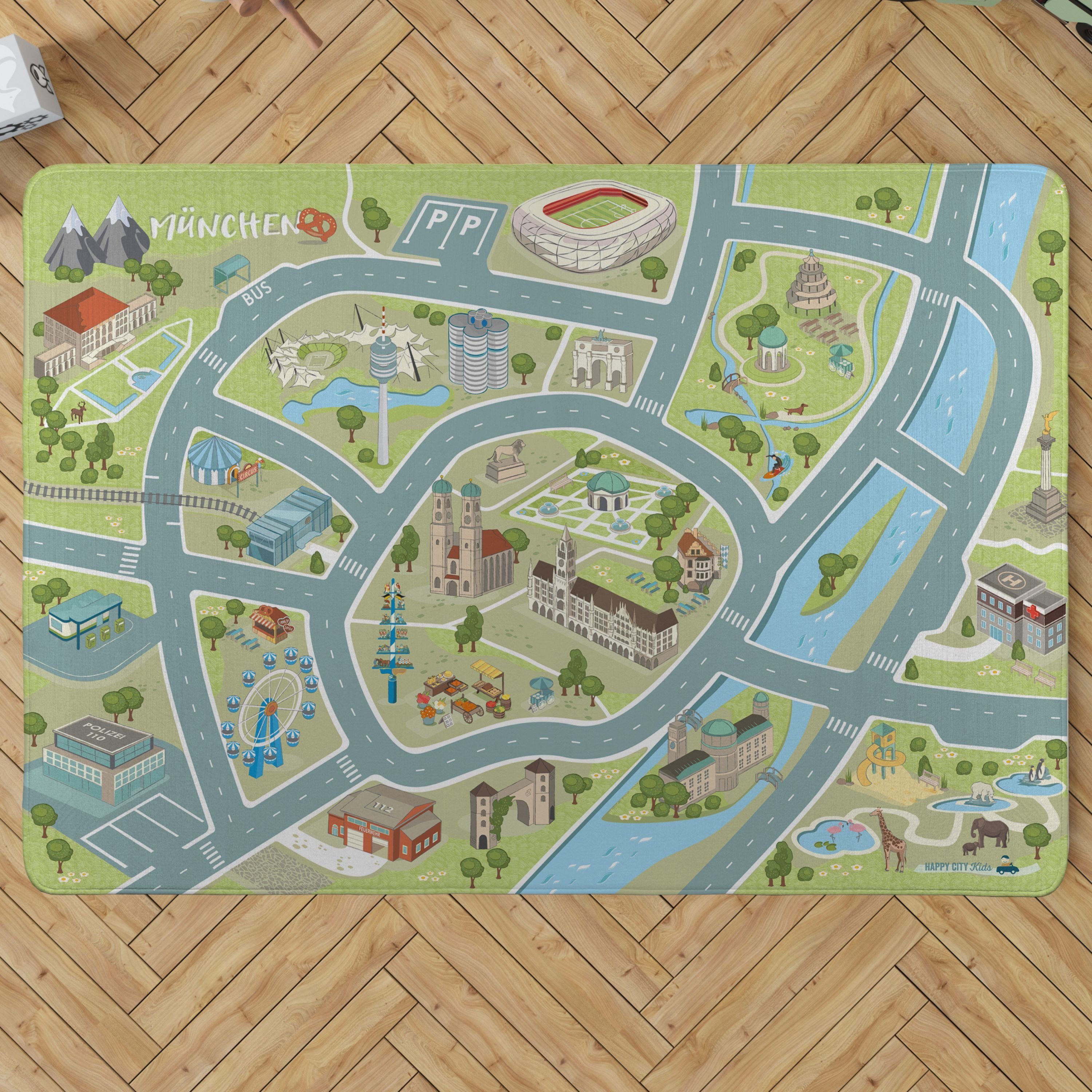 HappyCITYKids Kinderteppich Stadt-Design MÜNCHEN - Straßen-Spielteppich-Spi günstig online kaufen
