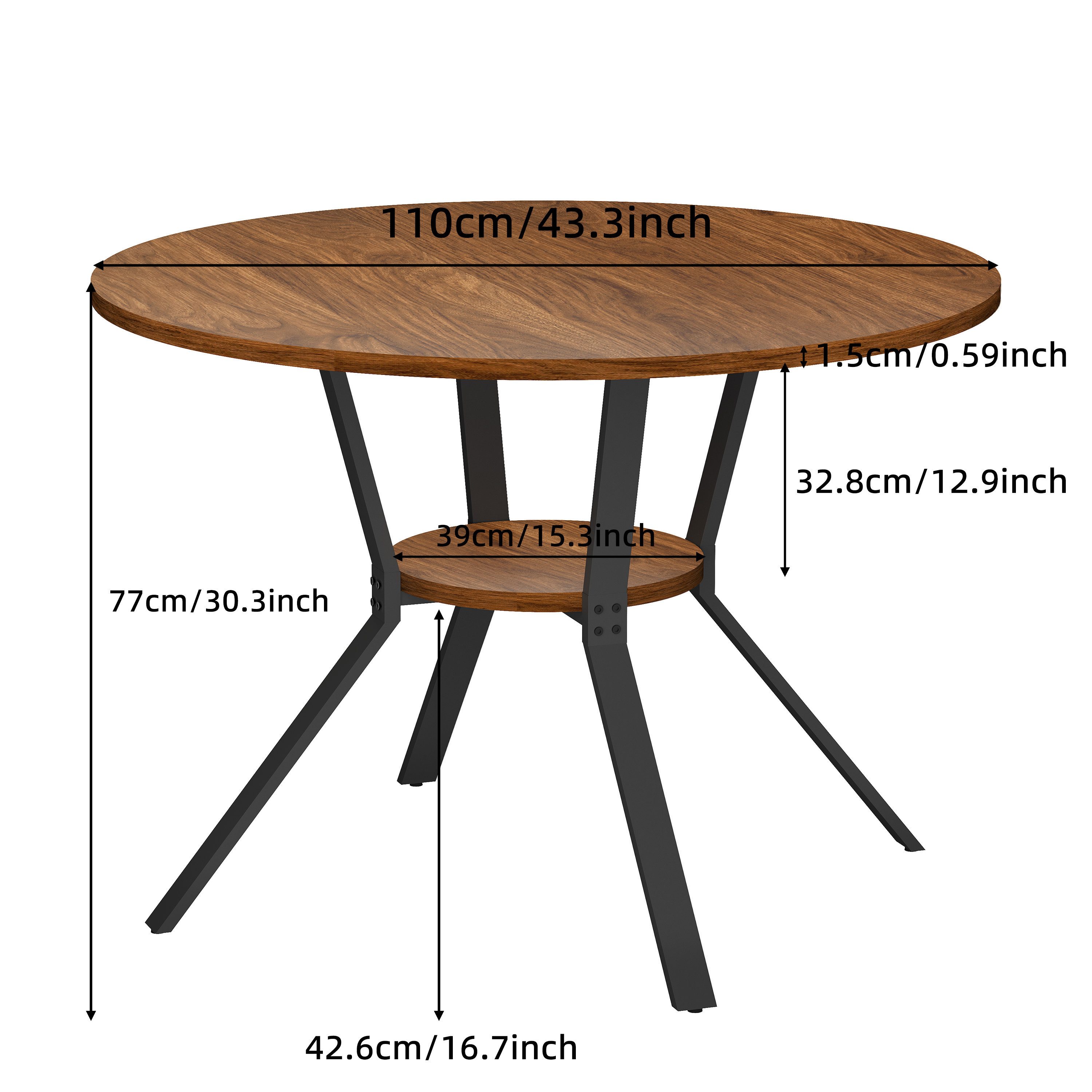 Wildhome Esstisch für 2-4 Personen, 43 Zoll (109 cm) Durchmesser (1-St), mit einstufigem Ablagefach, moderne Landhausmöbel