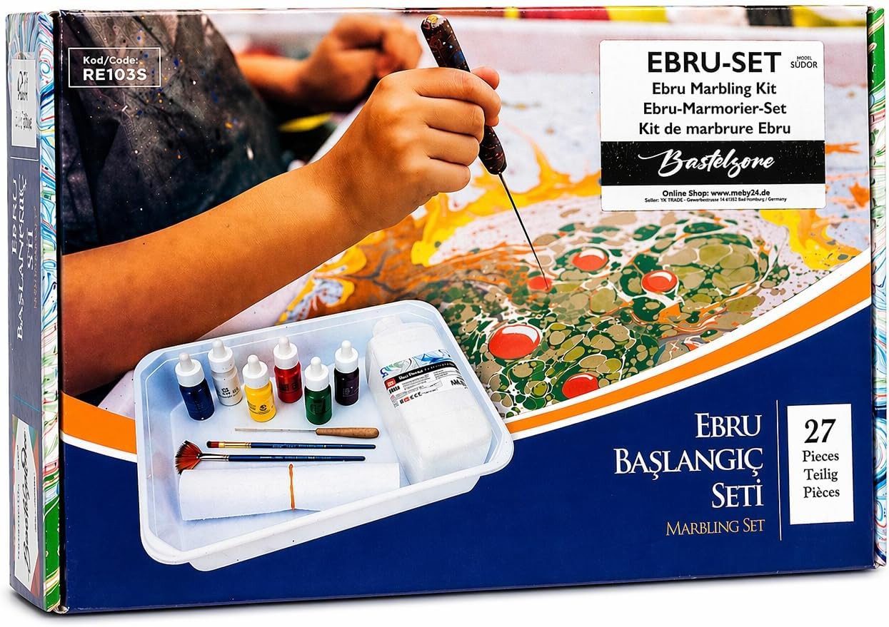 Greenpoint Bastelfarbe Ebru Malerei Set Marmorierfarbe Marbling Set 10 Farben 27-teilig, 27-teiliges Set mit 10 Farben für kreative Ebru-Marmorierungen