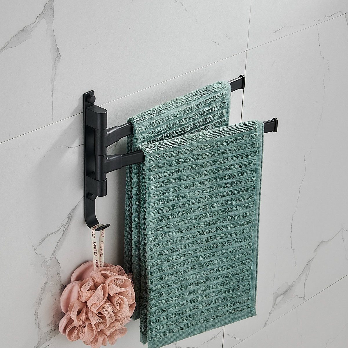 HOMEIDEAS Handtuchhalter, Holder Handtuchhalter Schwarz-Doppelhandtuchhalter Aluminium Haken Towel Mit