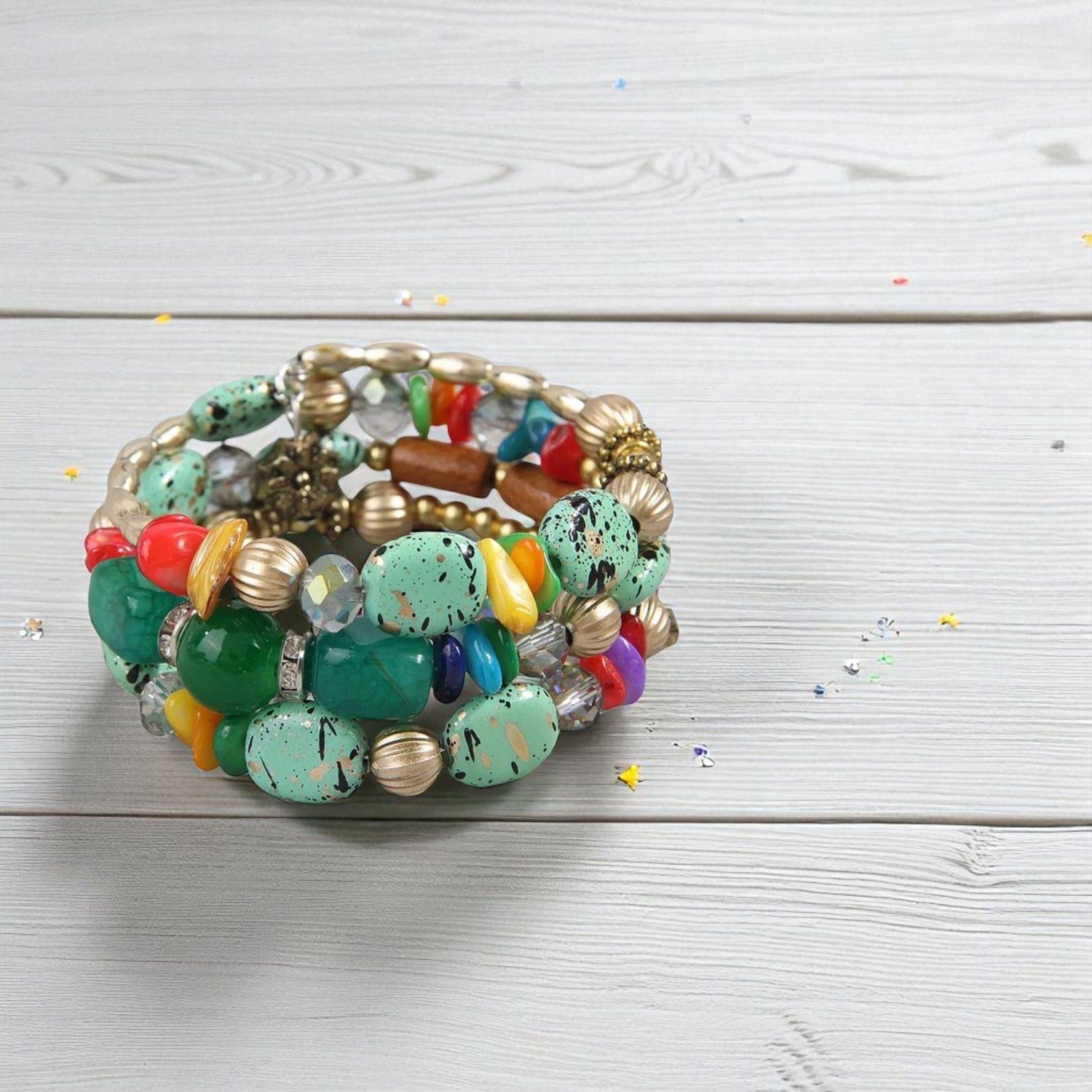 KARMA Armband Damenarmband mehrreihig Türkis, Grün oder Weiß modern (dehnba günstig online kaufen