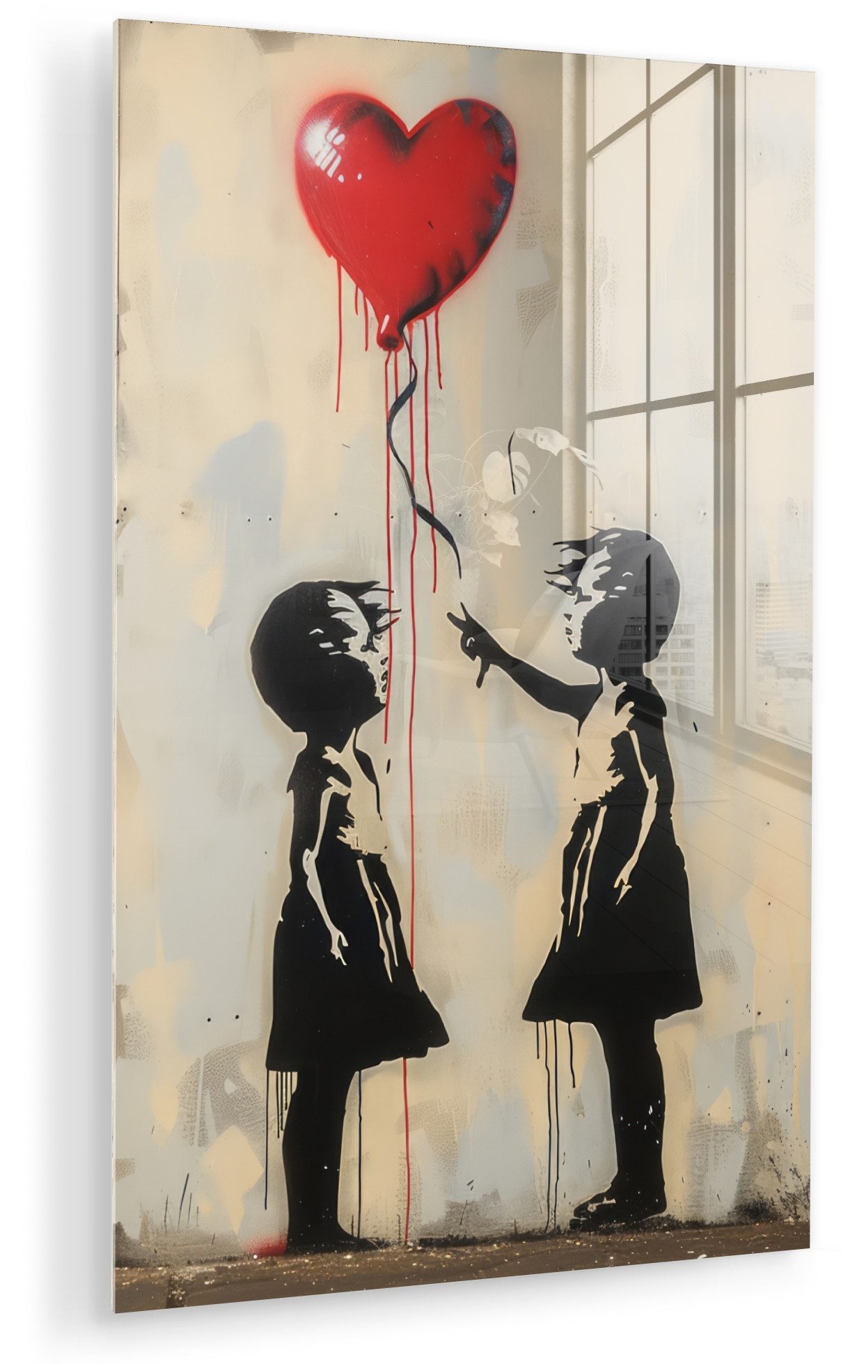 MuchoWow Acrylglasbild Straßenkunst - Banksy - Luftballon - Graffiti - Herz, Inkl. Aufhängung, Dekorative Bild für Küche & Wohnzimmer auf Glas, 20x30 cm