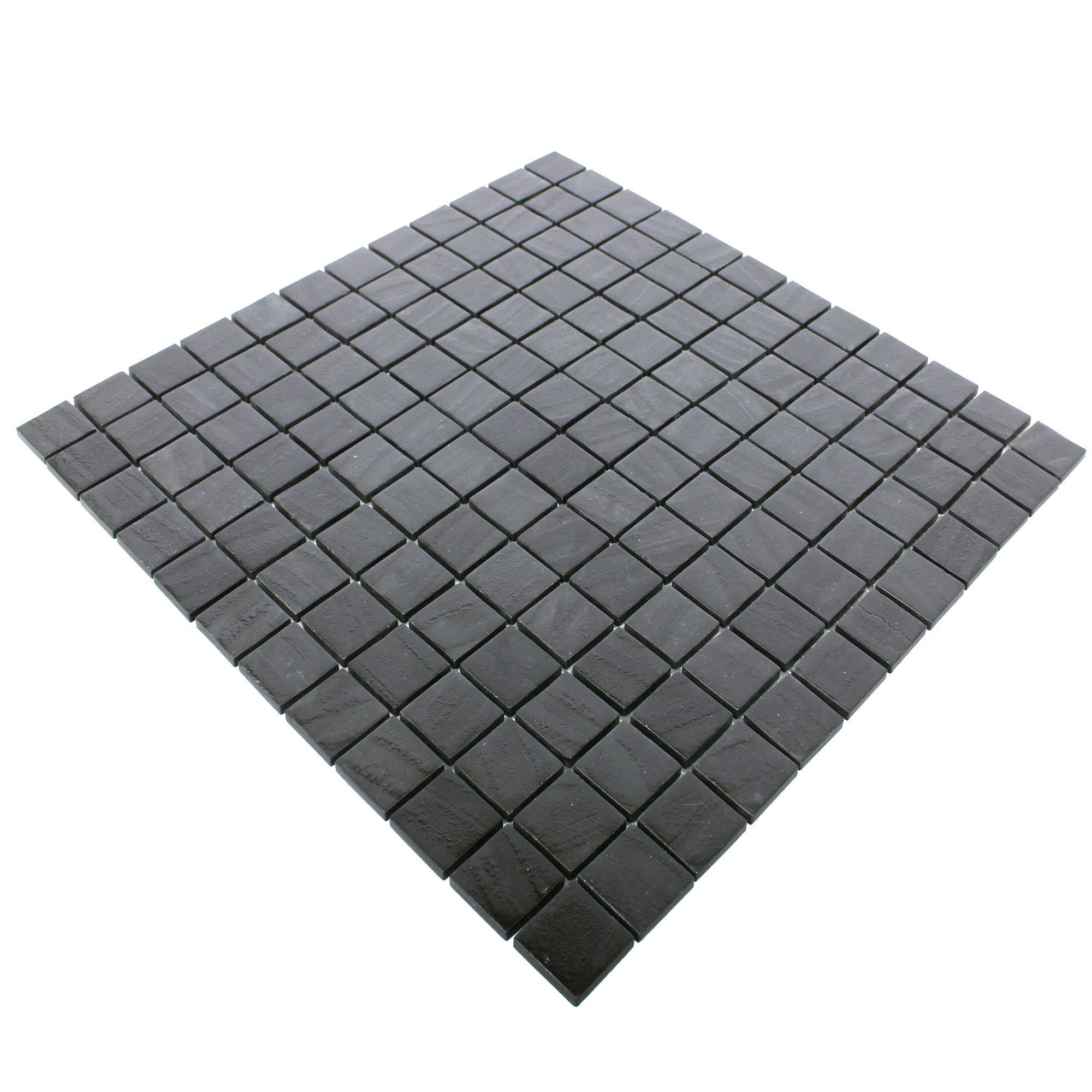 Mosafil Mosaikfliesen Glasmosaik Fliesen Mascota, Glas 31.500x31.500, schwarz-anthrazit, Verlegefertig auf ein Netz geklebt